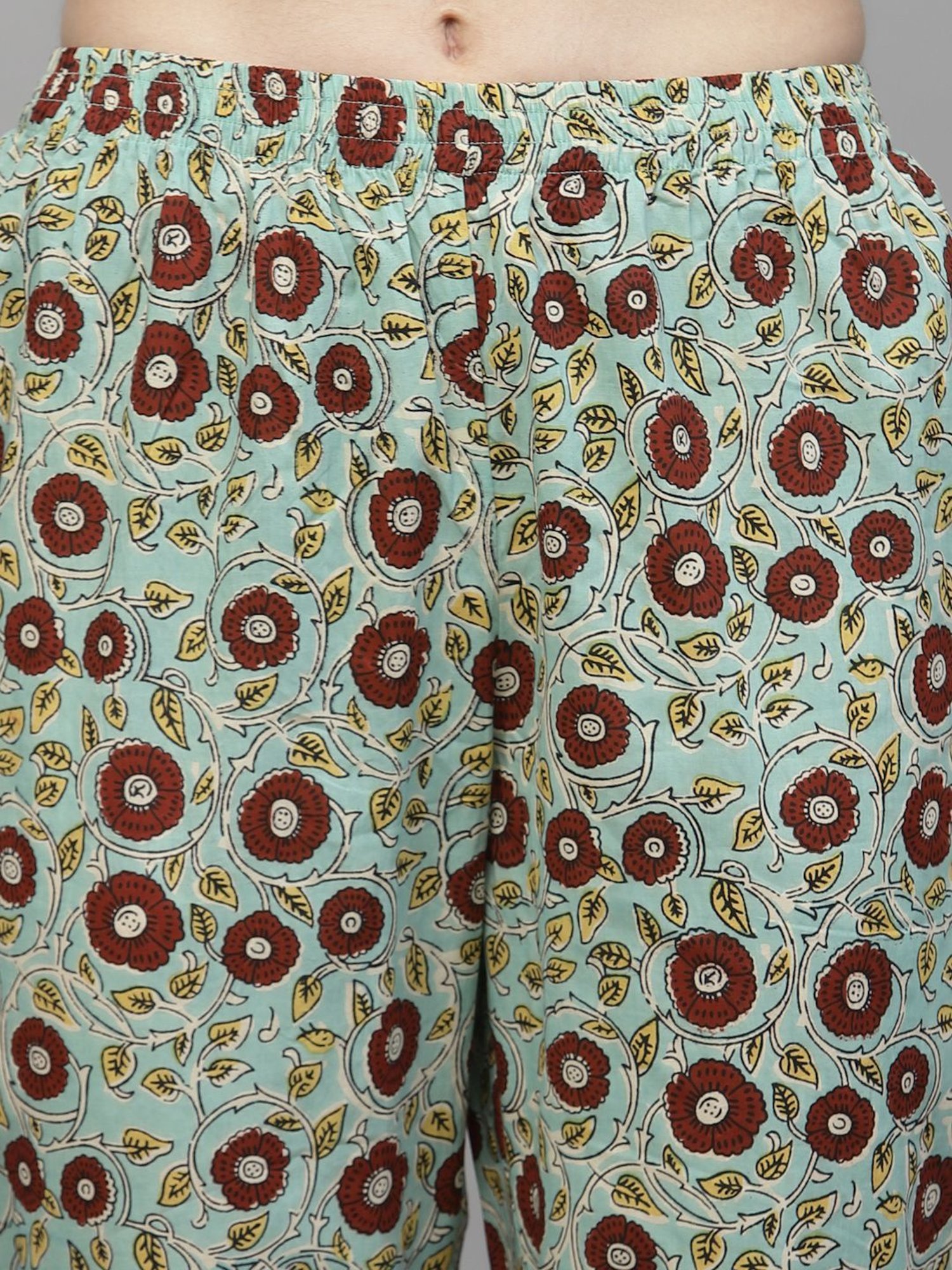 Stylum Turquoise Cotton Floral Print Tunic Pant Set