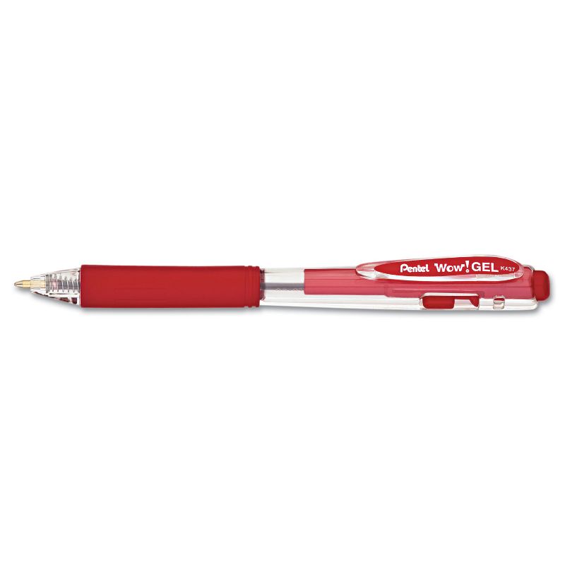 Pentel WOW! Retractable Gel Pen .7mm Trans Barrel Red Ink Dozen K437B
