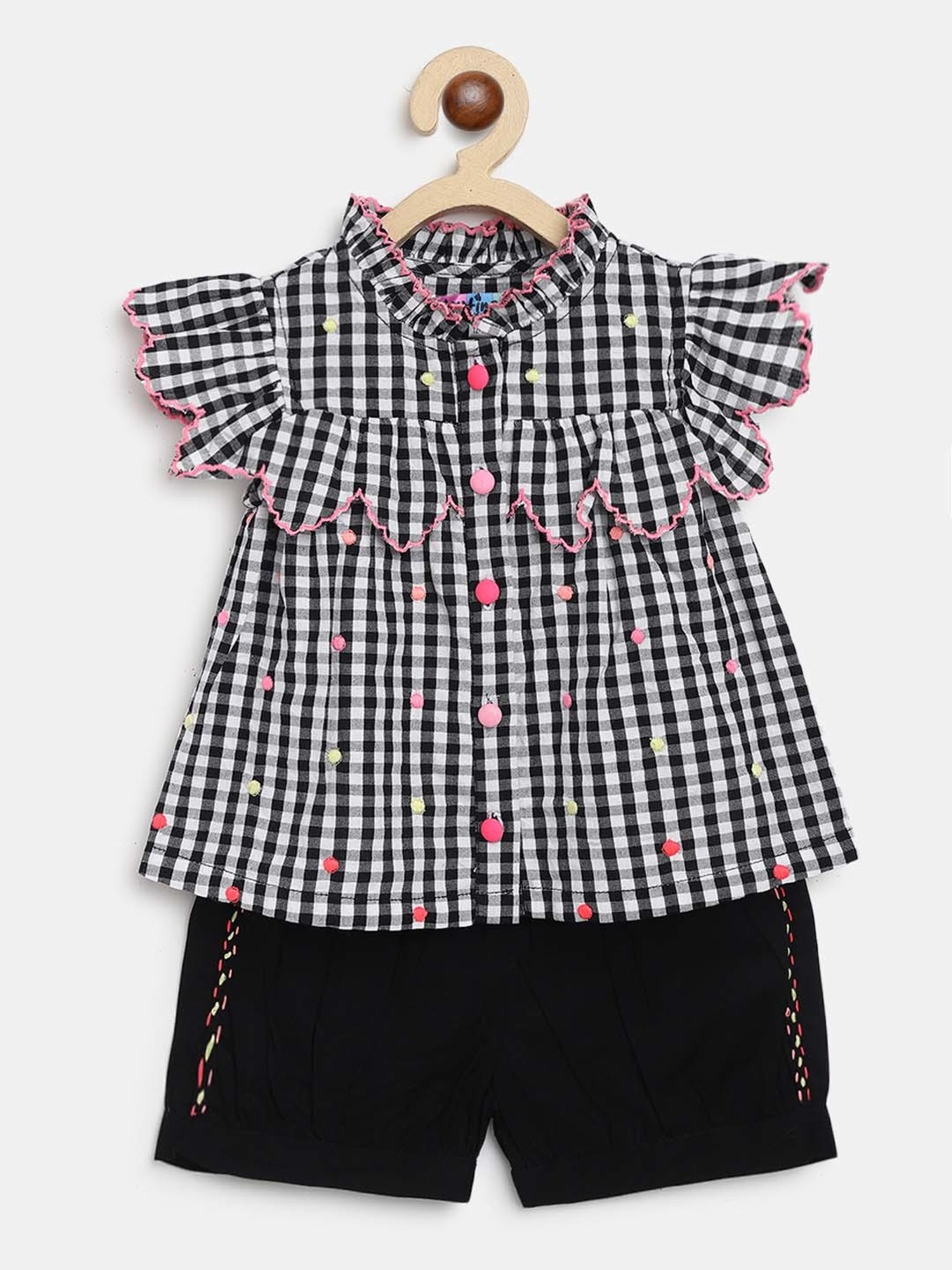 Nauti Nati Kids White & Black Checks Top with Shorts