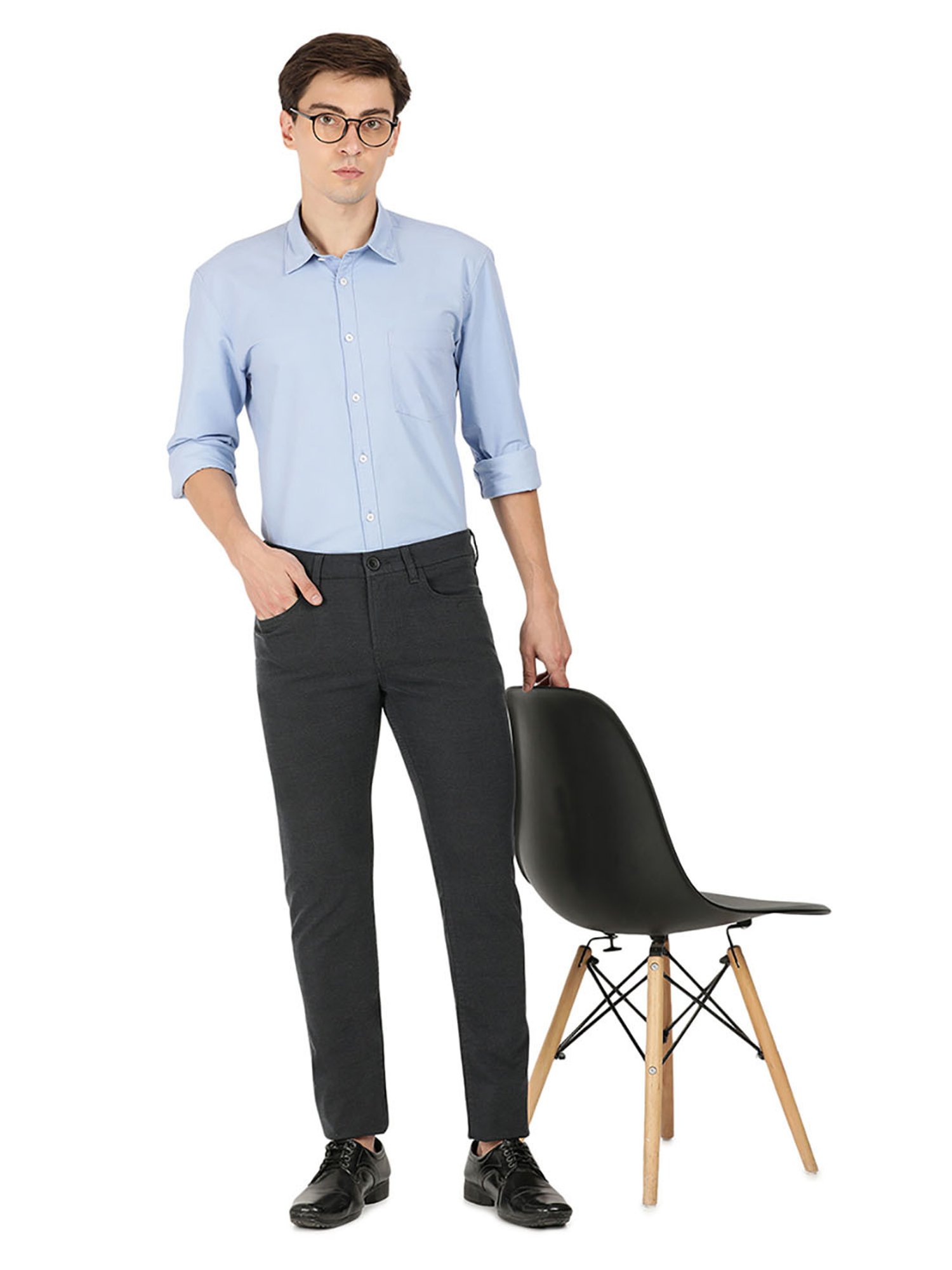 EVERBLUE Charcoal Grey Midrise Five Pocket Trousers