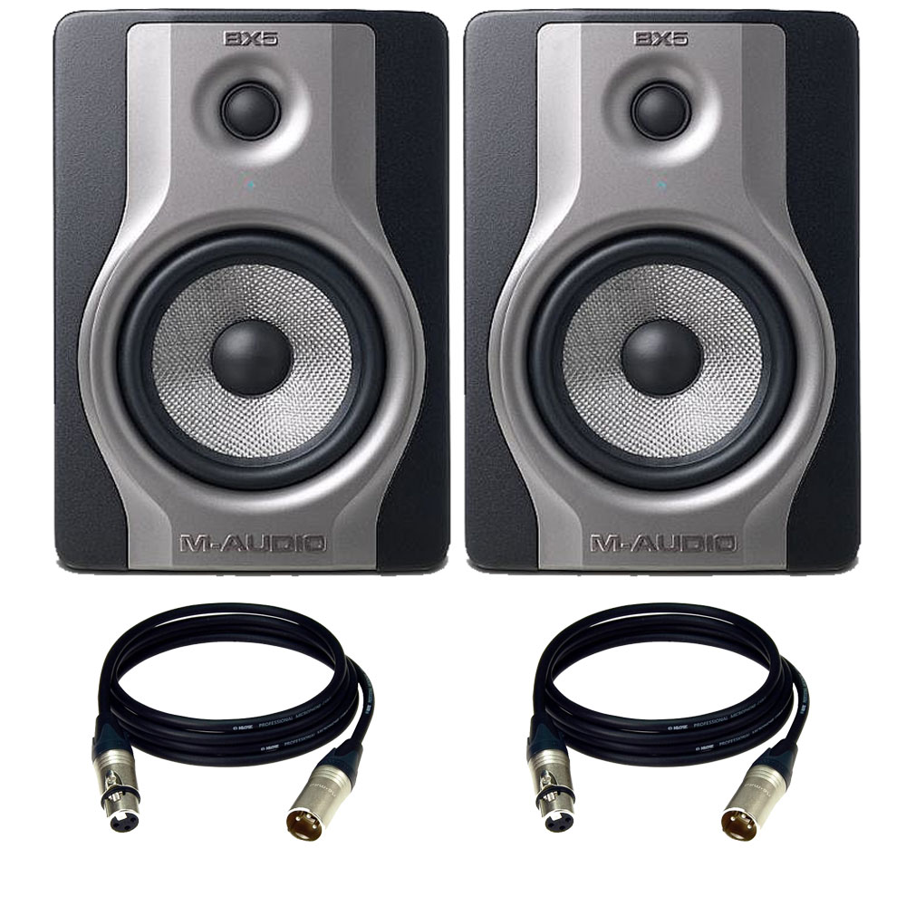 (2) M-Audio BX5 Carbon  Speaker Compact Studio Monitor for Music Production and Mixing. W/ Free XLR Cables.