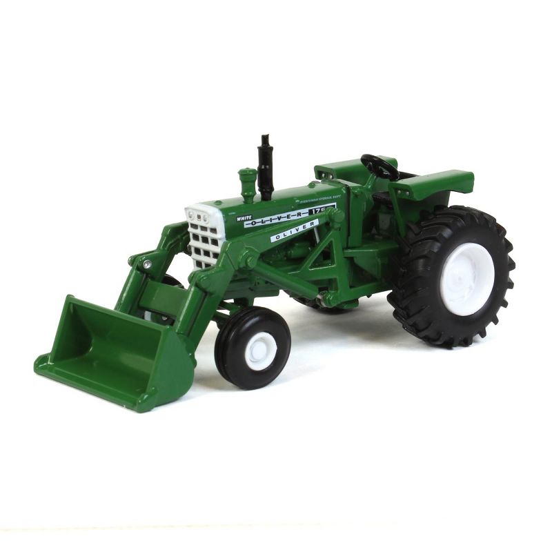 White Oliver 1755 Wide Front Tractor with Loader Green 1/64 Diecast Model by SpecCast