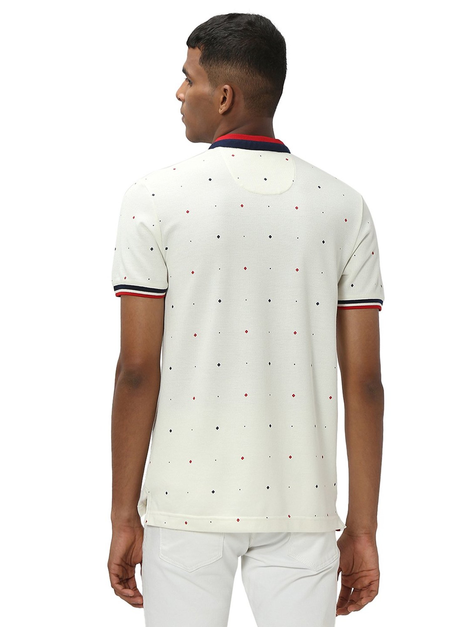 Mufti White Slim Fit Printed Cotton T-Shirt