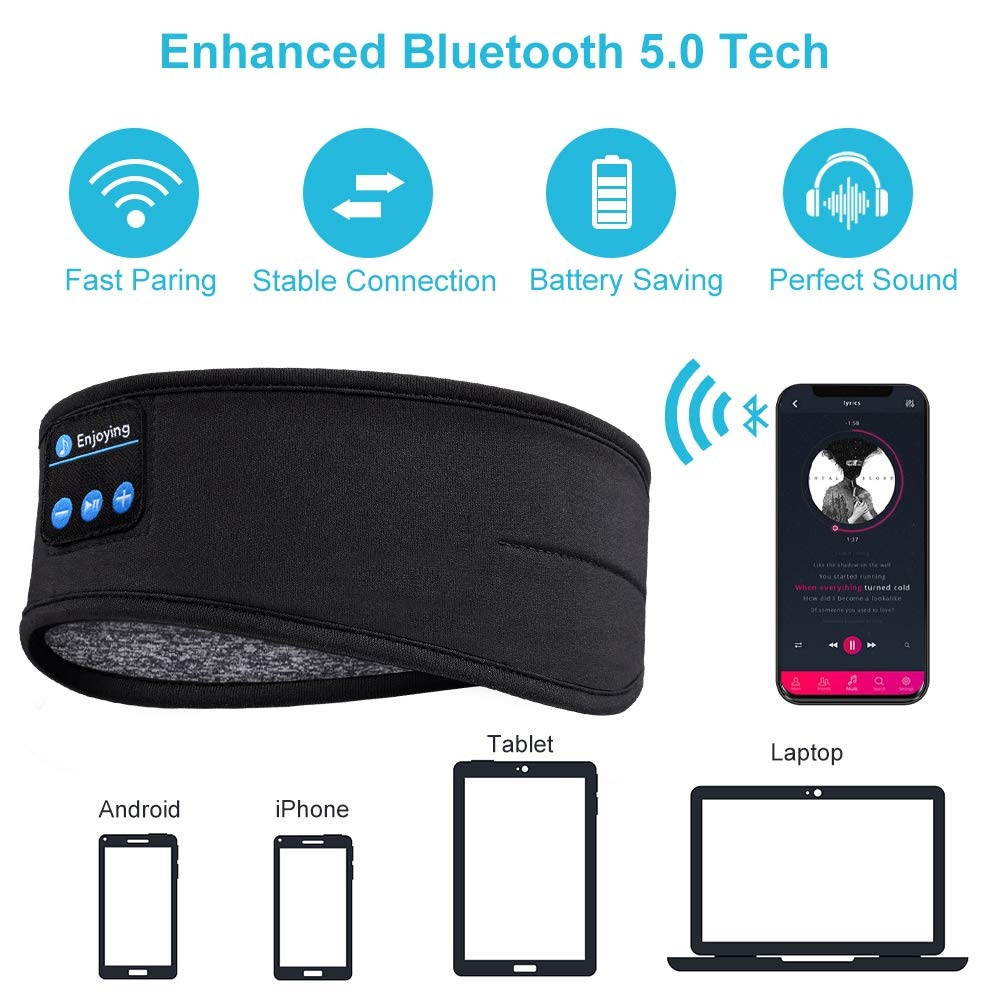 Sleep Headphones Bluetooth Sleeping Headphones Headband, Thin Soft Elastic Comfortable, Wireless Music Headband Headphones Eye Mask for Side Sleeper Travel Running Yoga Sports, Gifts for Men Women