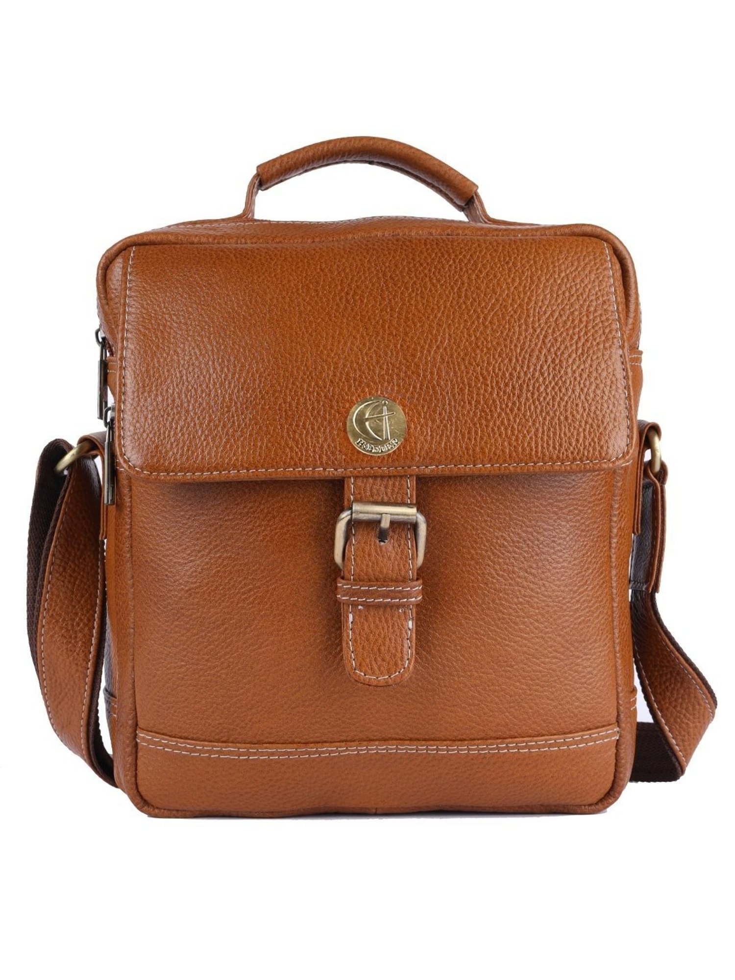 HiLEDER Brown Textured Medium Leather 9.5 inch Cross Body Bag