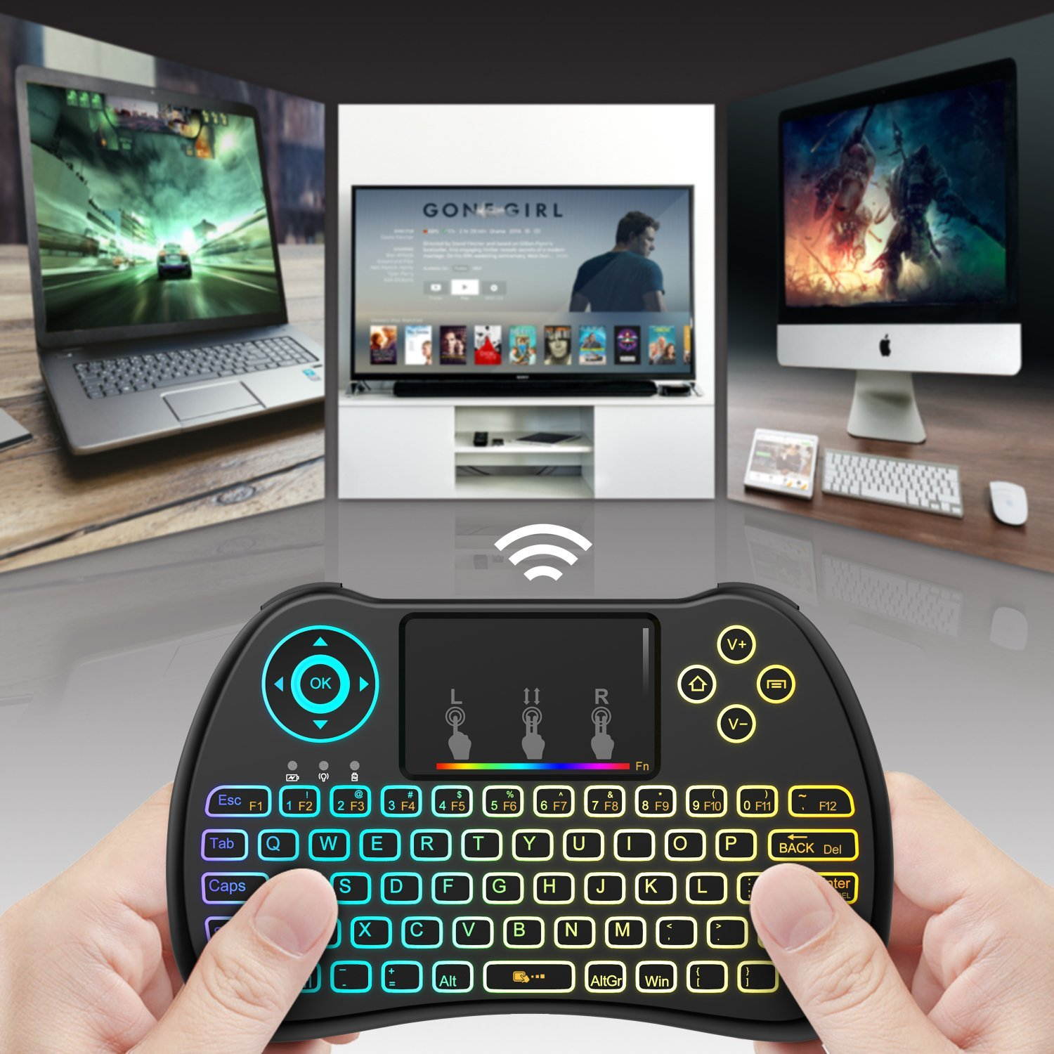 Werleo 2.4GHz Colorful Backlit Mini Wireless Keyboard with Touchpad Mouse Rechargeable Combos for PC, Laptop,Pad, Google Android TV Box PS4 PS3 Xbox and More (Upgraded Version)