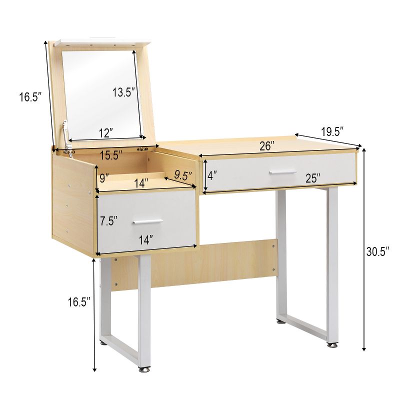 Costway Vanity Table Flip Top Square Makeup Table Writing Table
