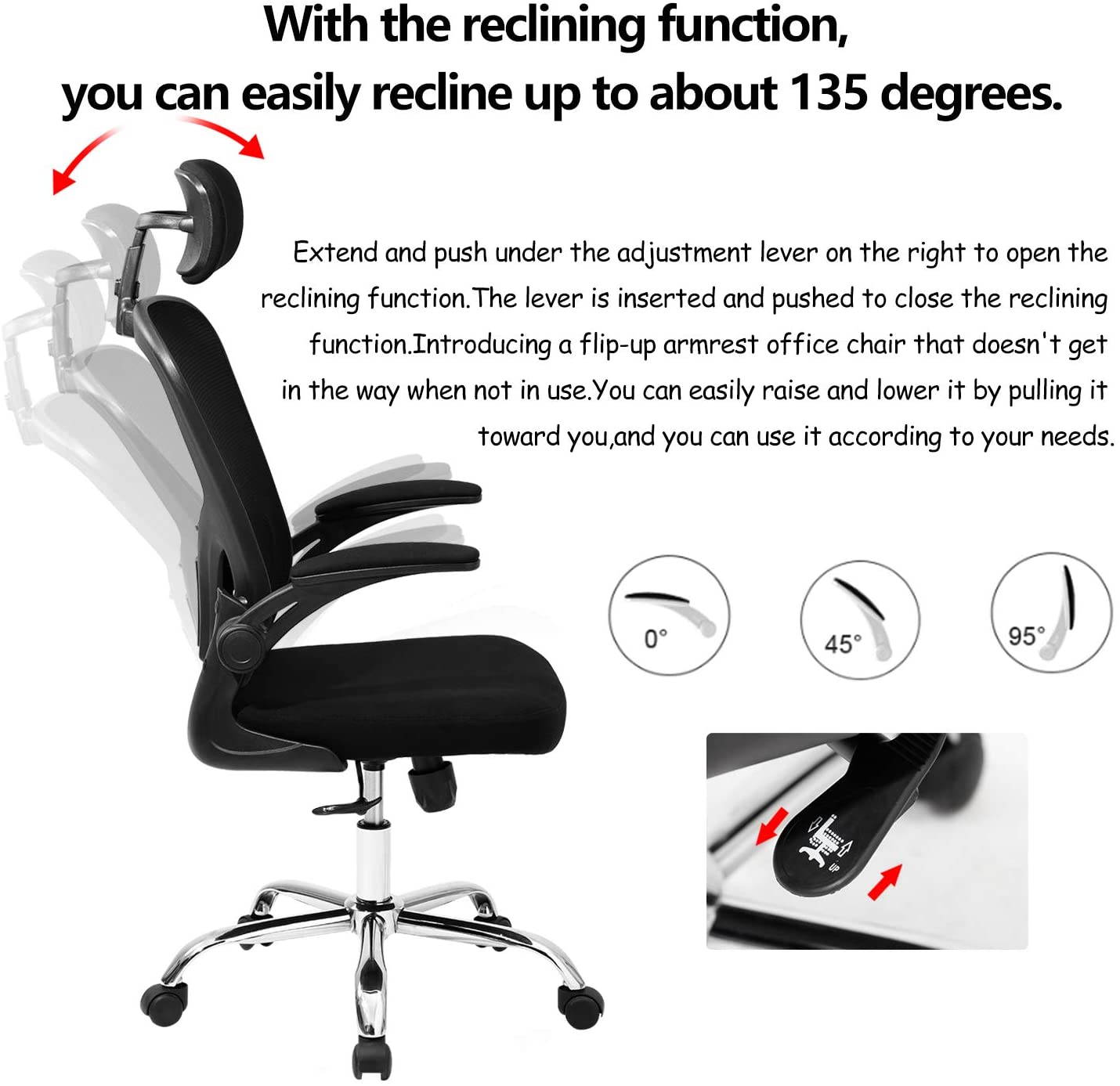 Adjustable Office Chair Ergonomic Mesh Chair High Back Computer Desk Chair with Flip-up Armrest and Adjustable Headrest