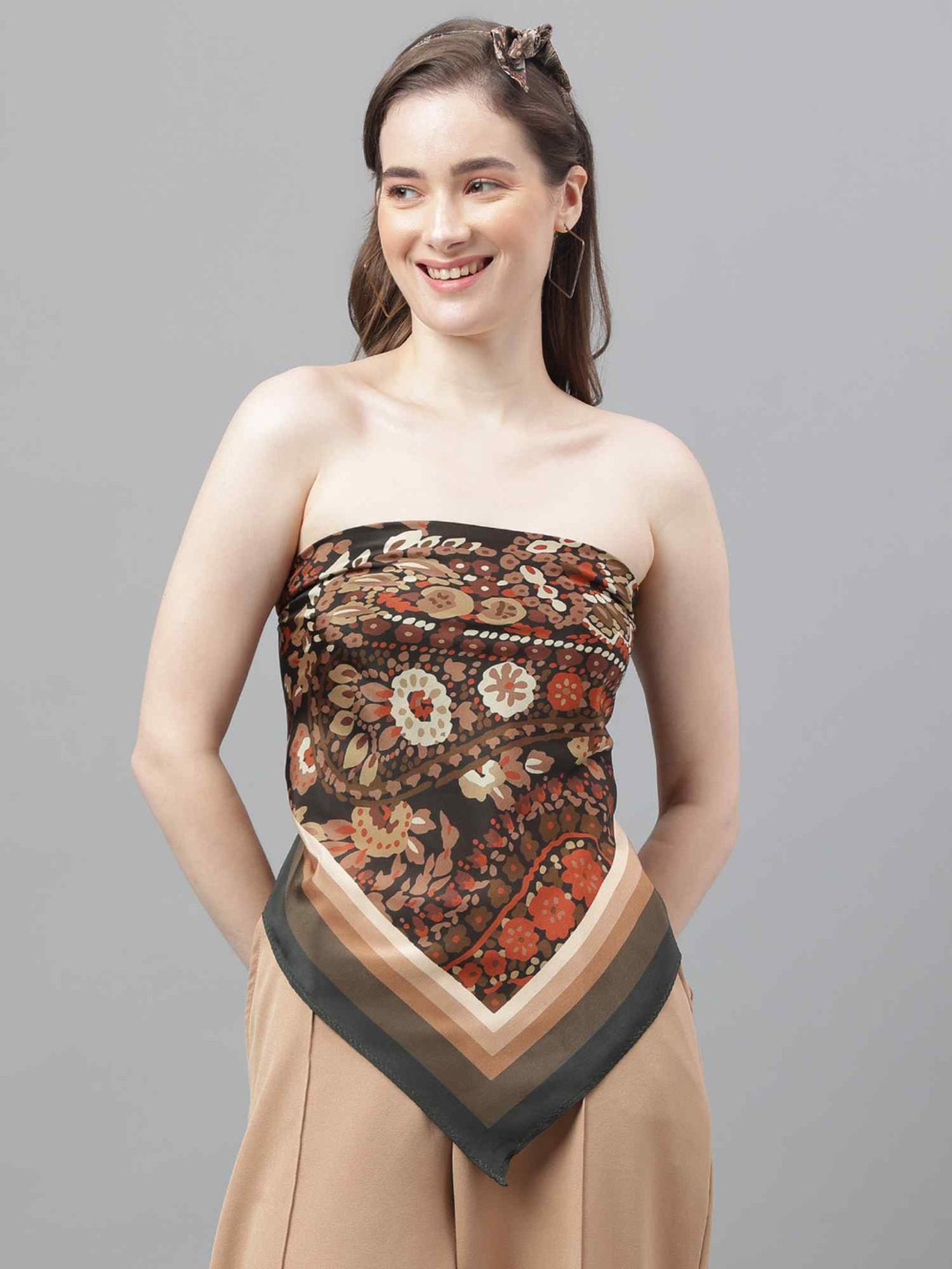 Tossido Brown Printed Scarf & Bag Scarf Set