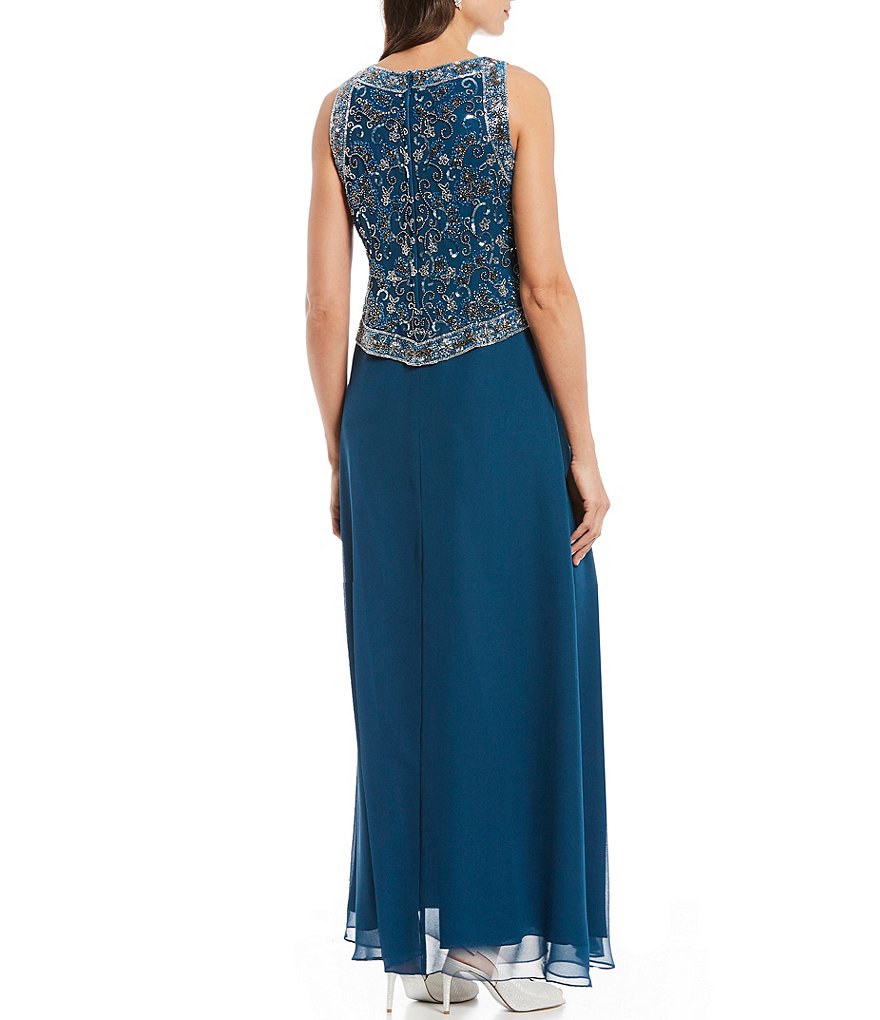Jkara Petite Size Sleeveless Beaded Bodice Long Gown