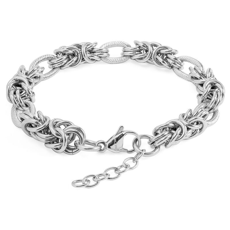 West Coast Jewelry Stainless Steel Link and Byzantine Bracelet