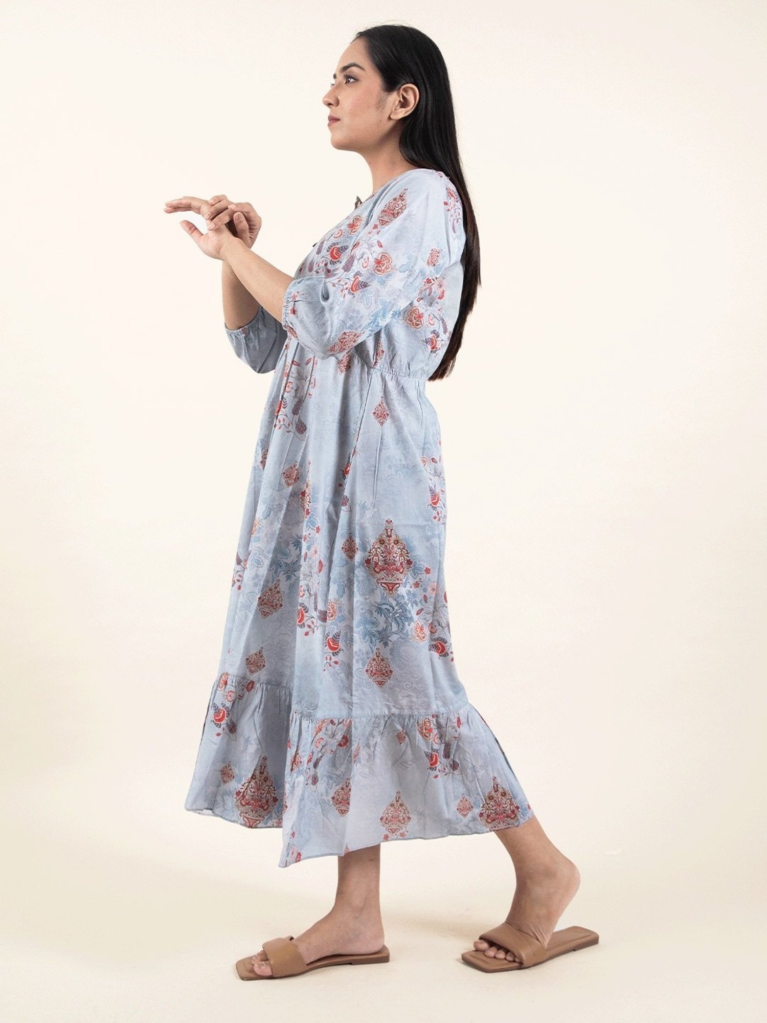 Zuri Grey Digital print Cotton Dress