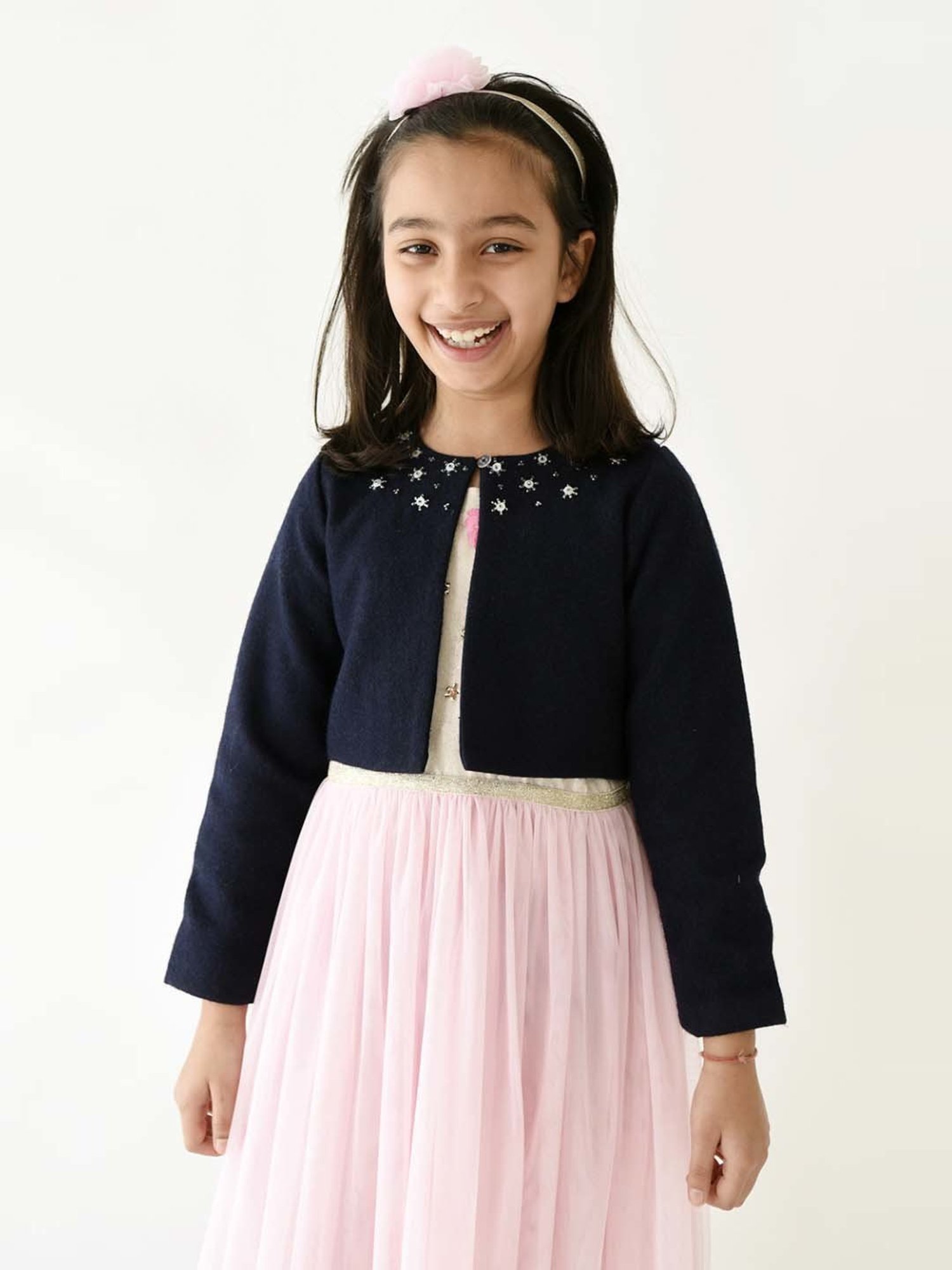 A Little Fable Navy Embroidered Full Sleeves Shrug
