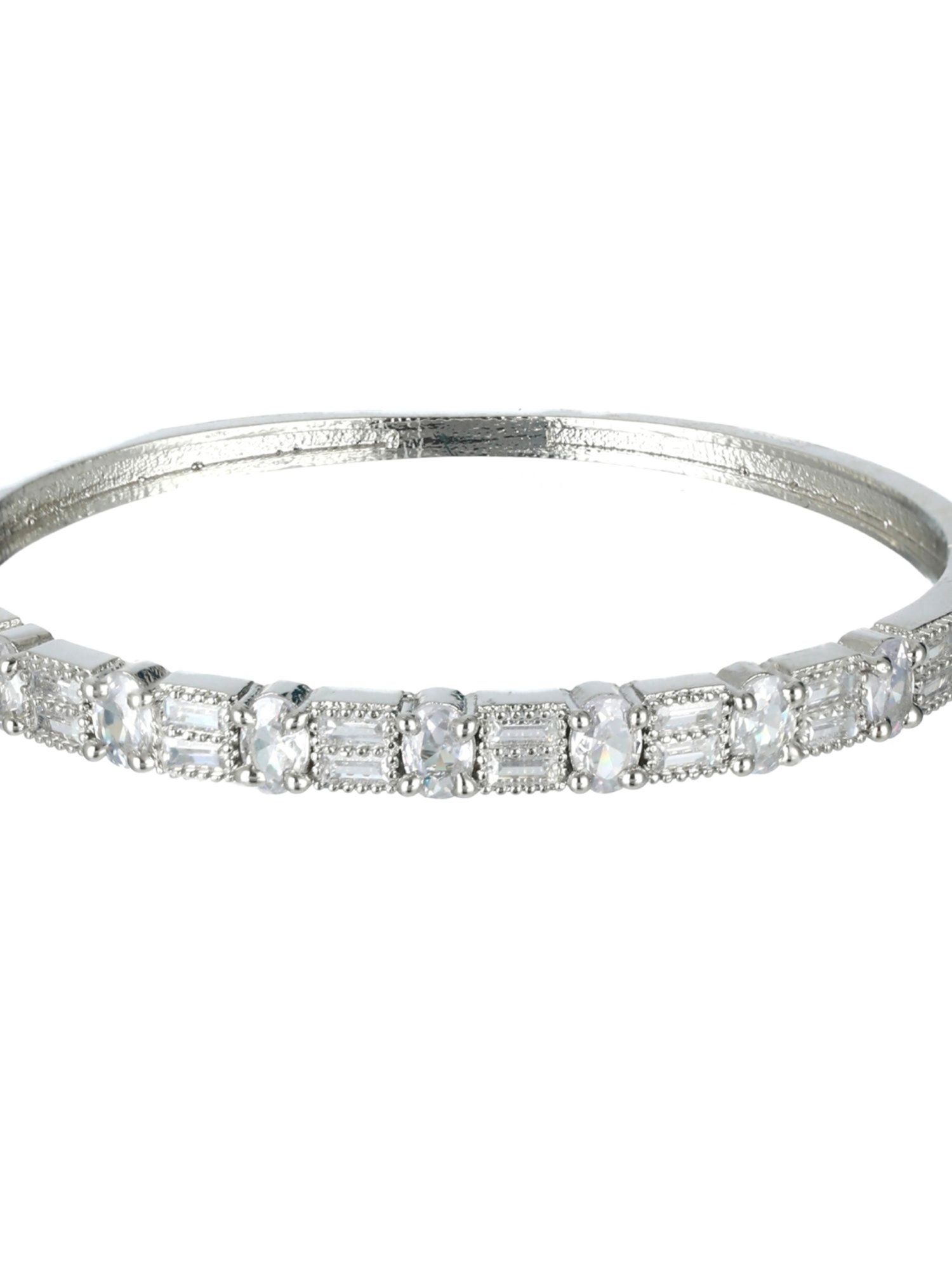 Aatmana Silver-Plated & White American Diamond Handcrafted Bangle Style Bracelet