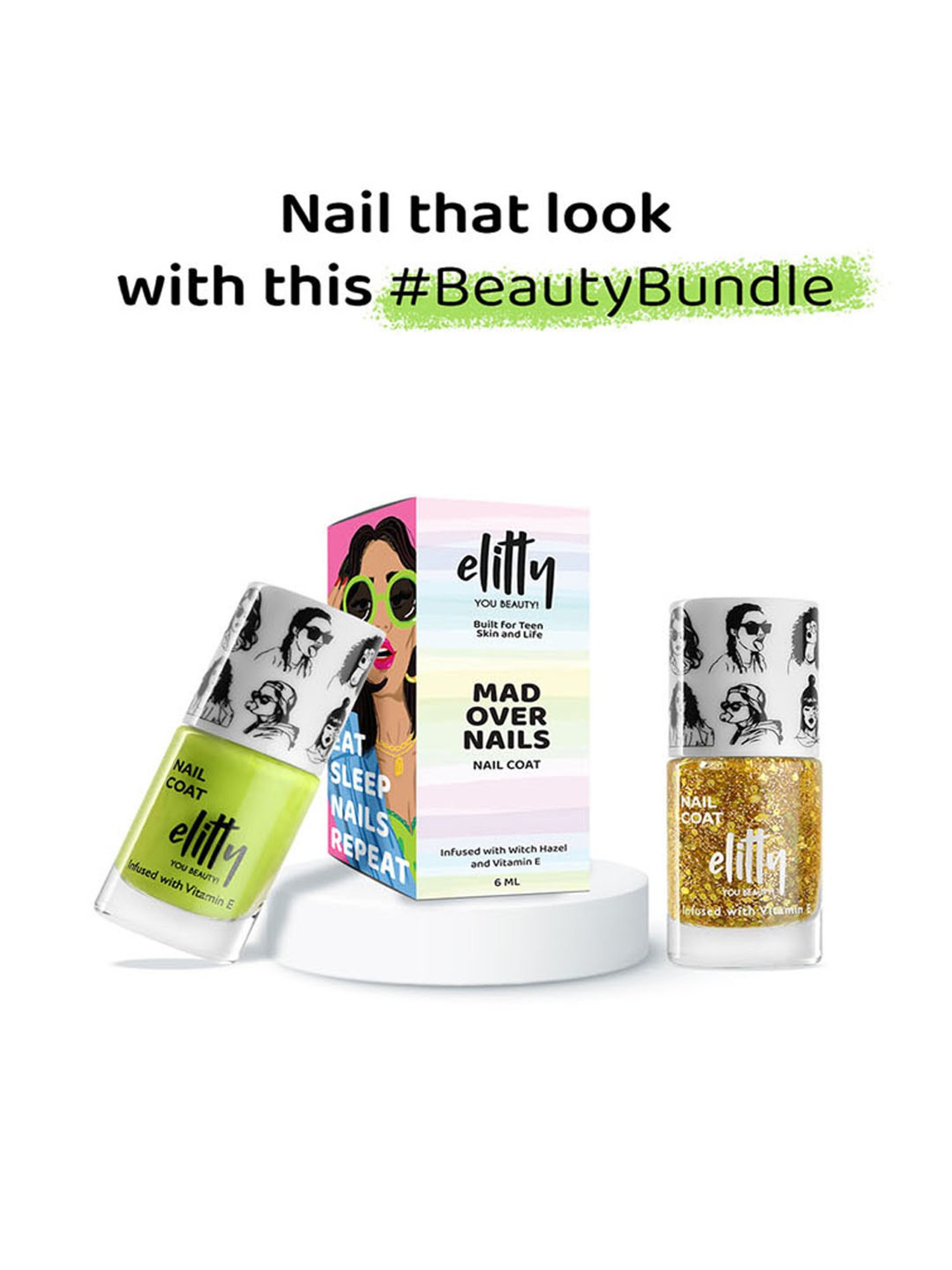 Elitty Mad Over Nails Nail Polish Hustling Combo - Pack of 2 - Green Flags Only, Golden Hour