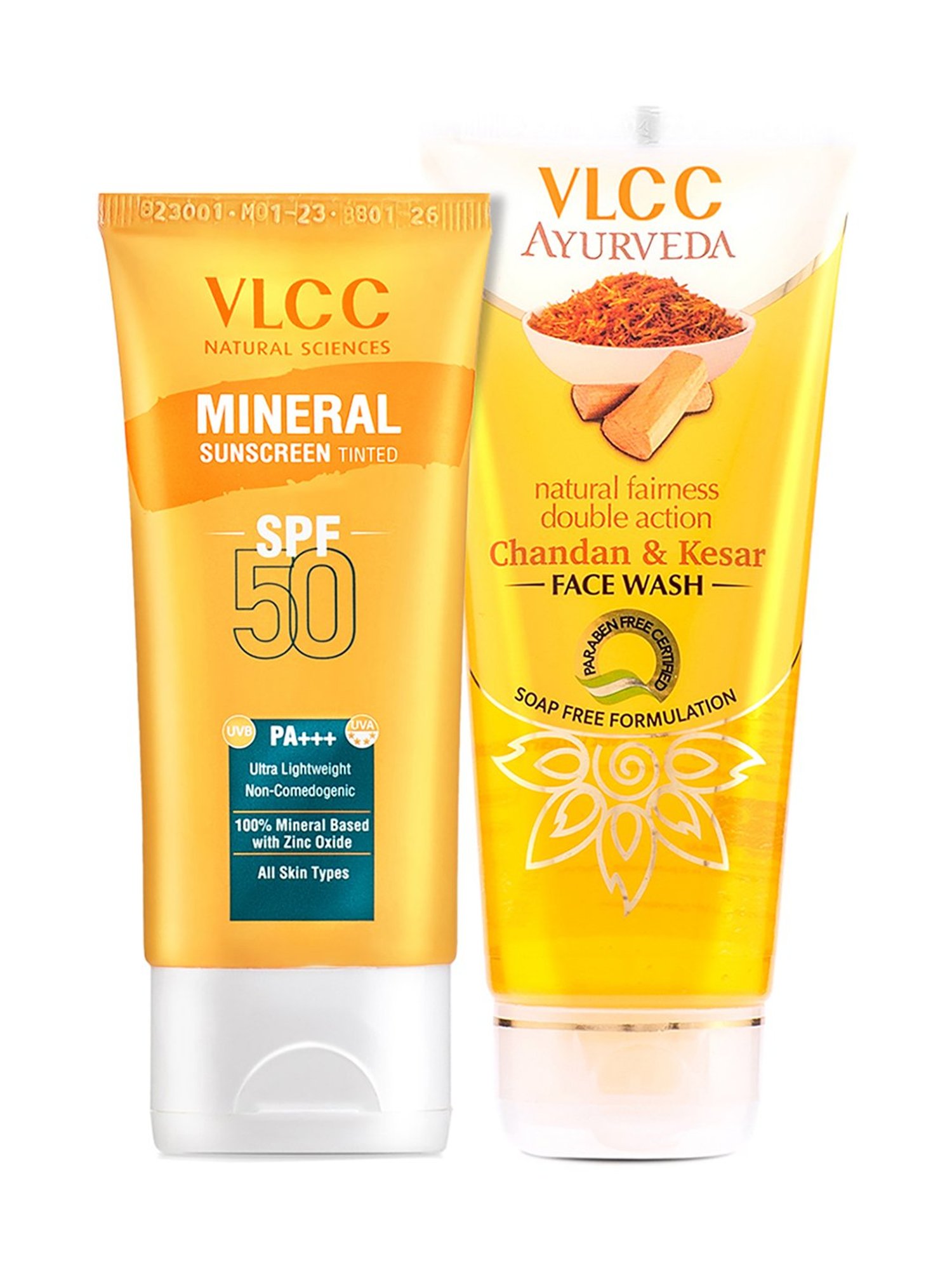 VLCC De Tan SPF 50 PA+++ Sun Screen Gel Creme & Ayurveda Chandan & Kesar Face Wash Combo