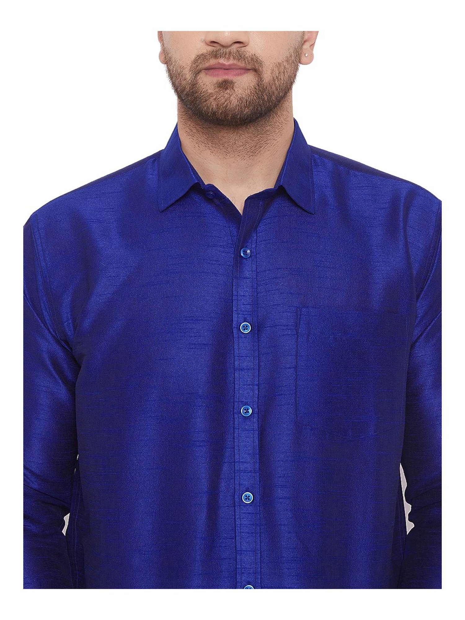 VASTRAMAY Blue Straight Fit Self Pattern Ethnic Shirt