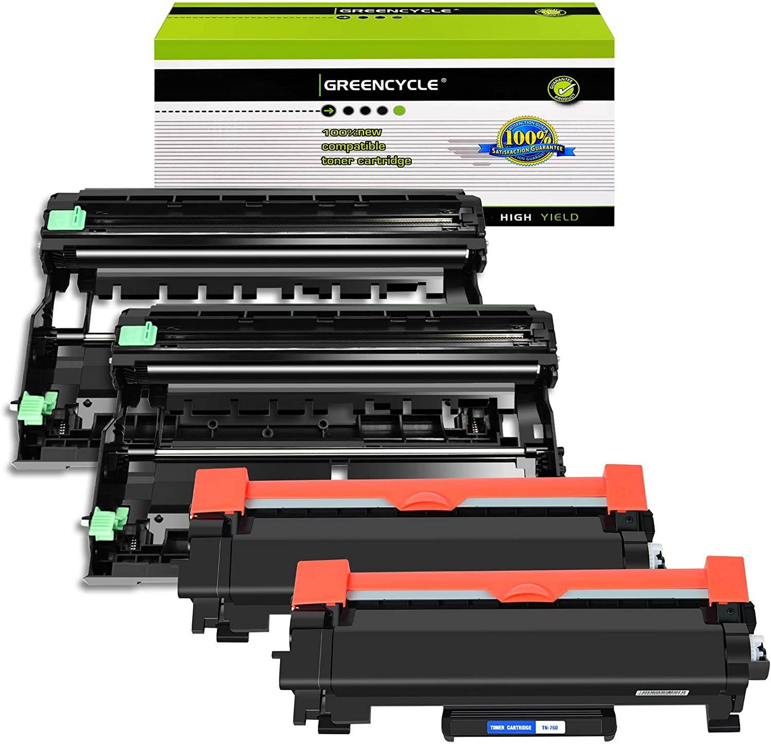 GREENCYCLE TN760 Toner Cartridge DR730 Drum Unit Set Compatible for Brother DCP-L2550DW HL-L2395DW (2 Toner, 2 Drum)