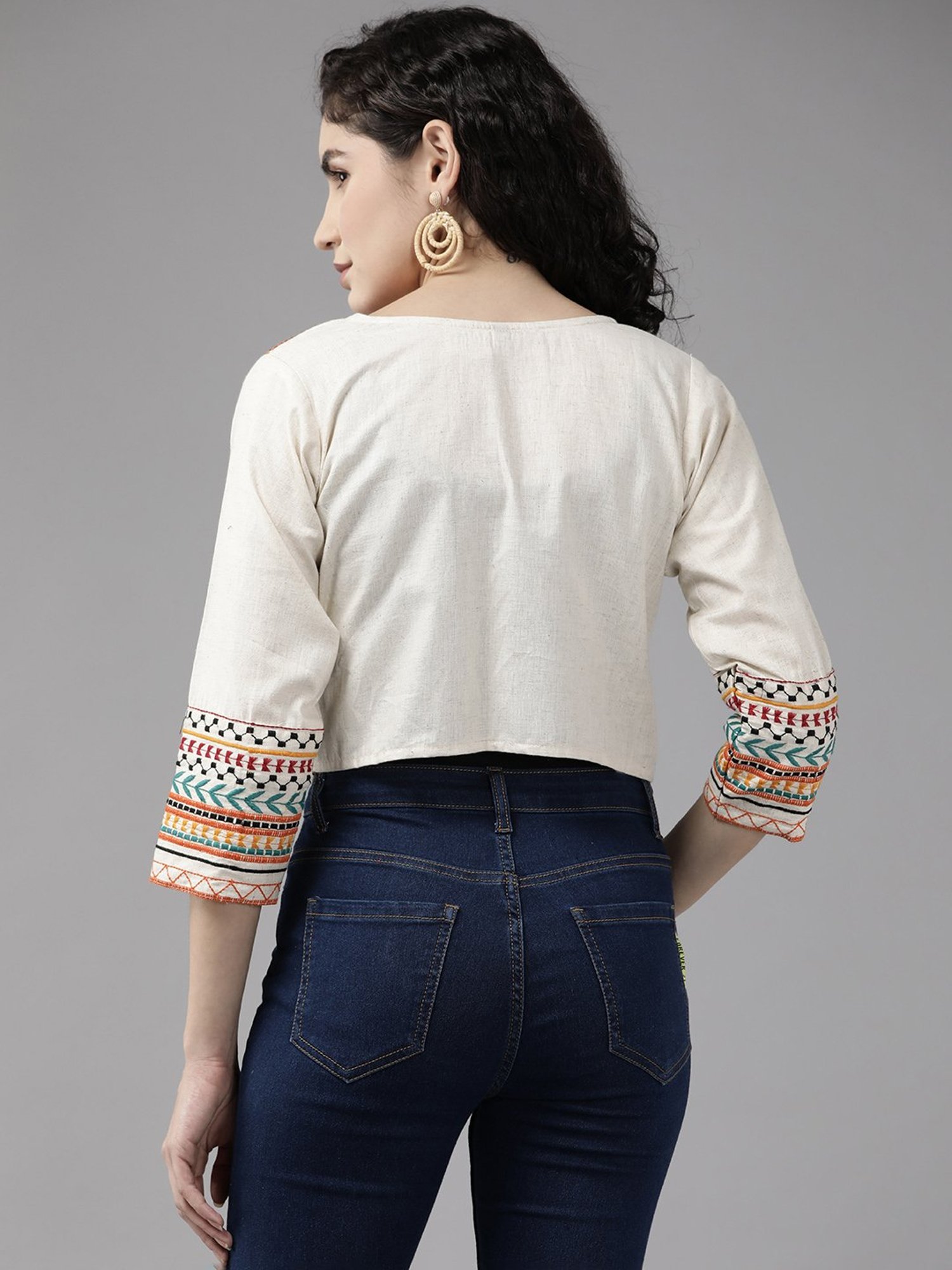 Aarika Beige Cotton Embroidered Ethnic Jacket