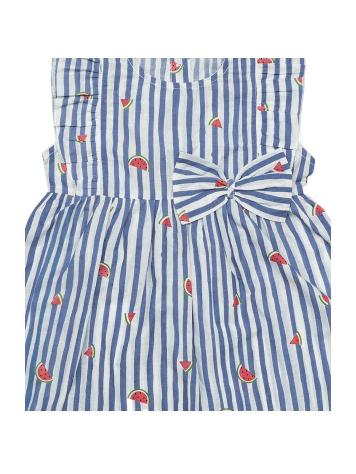 Nino Bambino Kids White & Blue Cotton Striped Dress