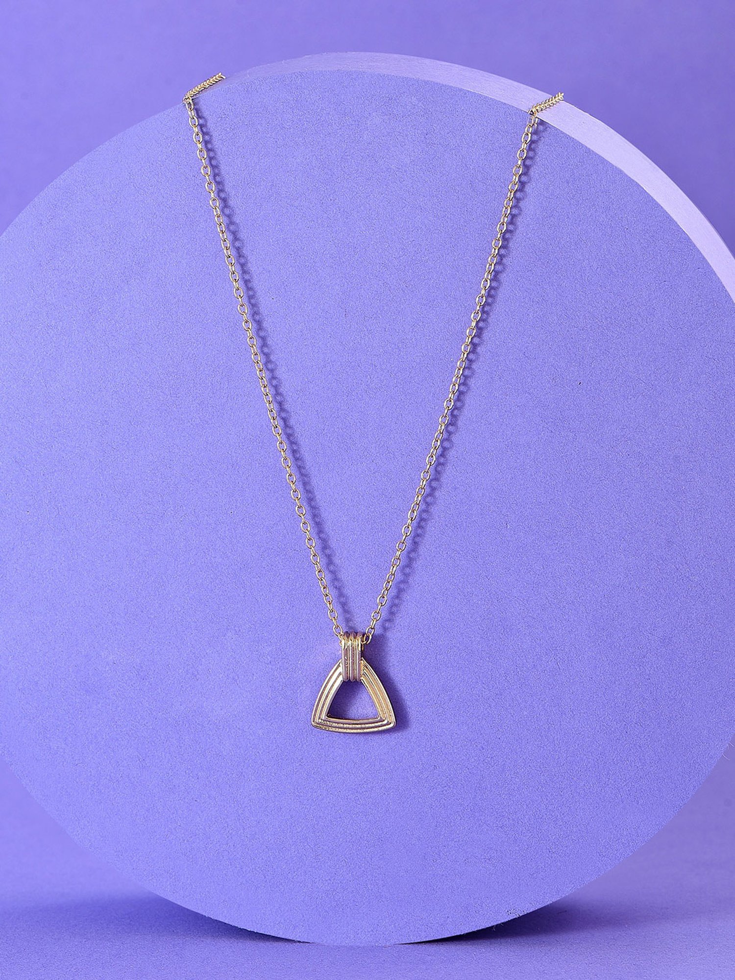 ToniQ Fusionwear Gold-Plated Geometric Triangle Shape Pendant Charm Necklace for Women