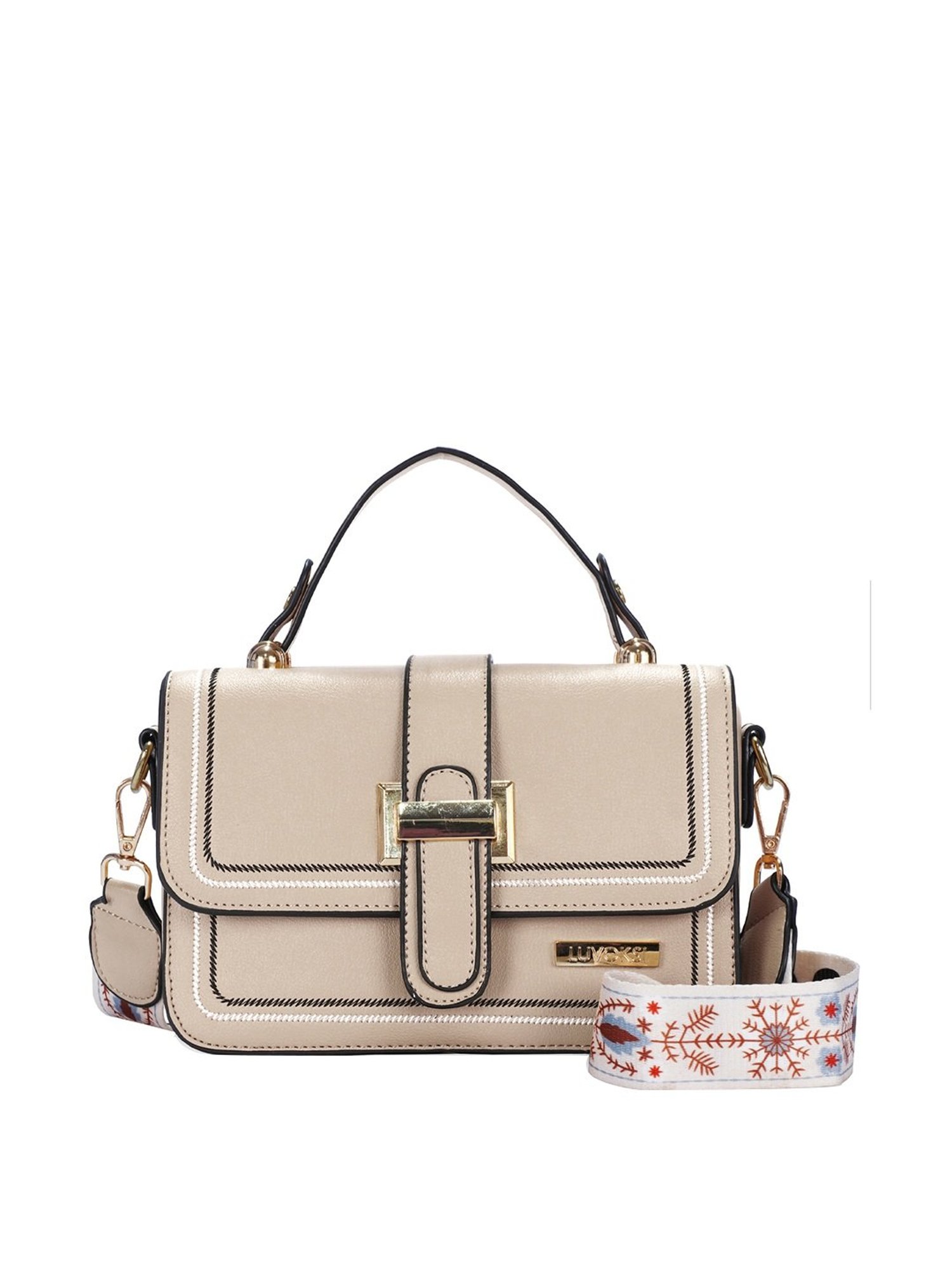 Luvoksi Beige Textured Medium Satchel Handbag