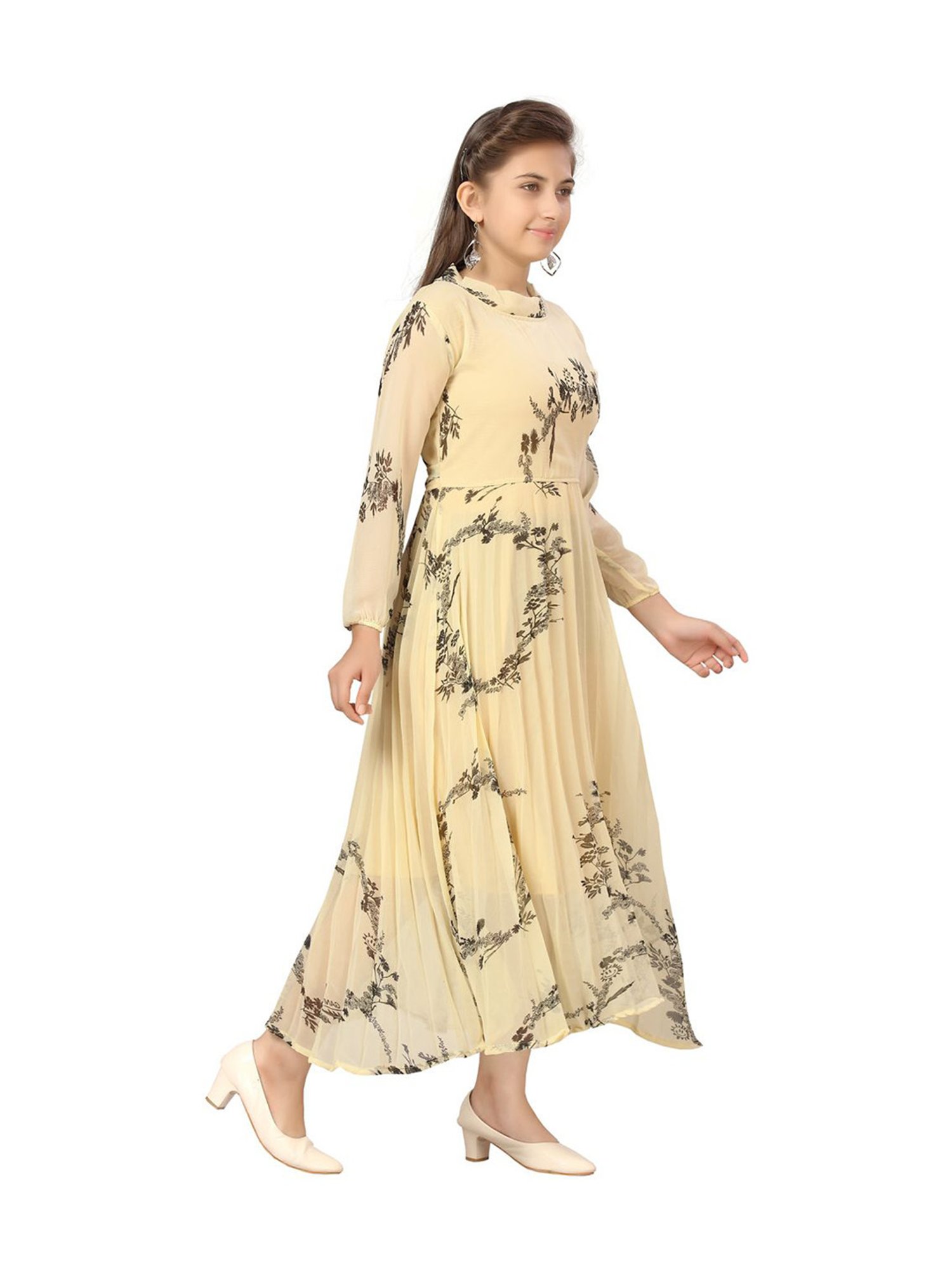 Peppermint Kids Black & White Printed Full Sleeves Dress