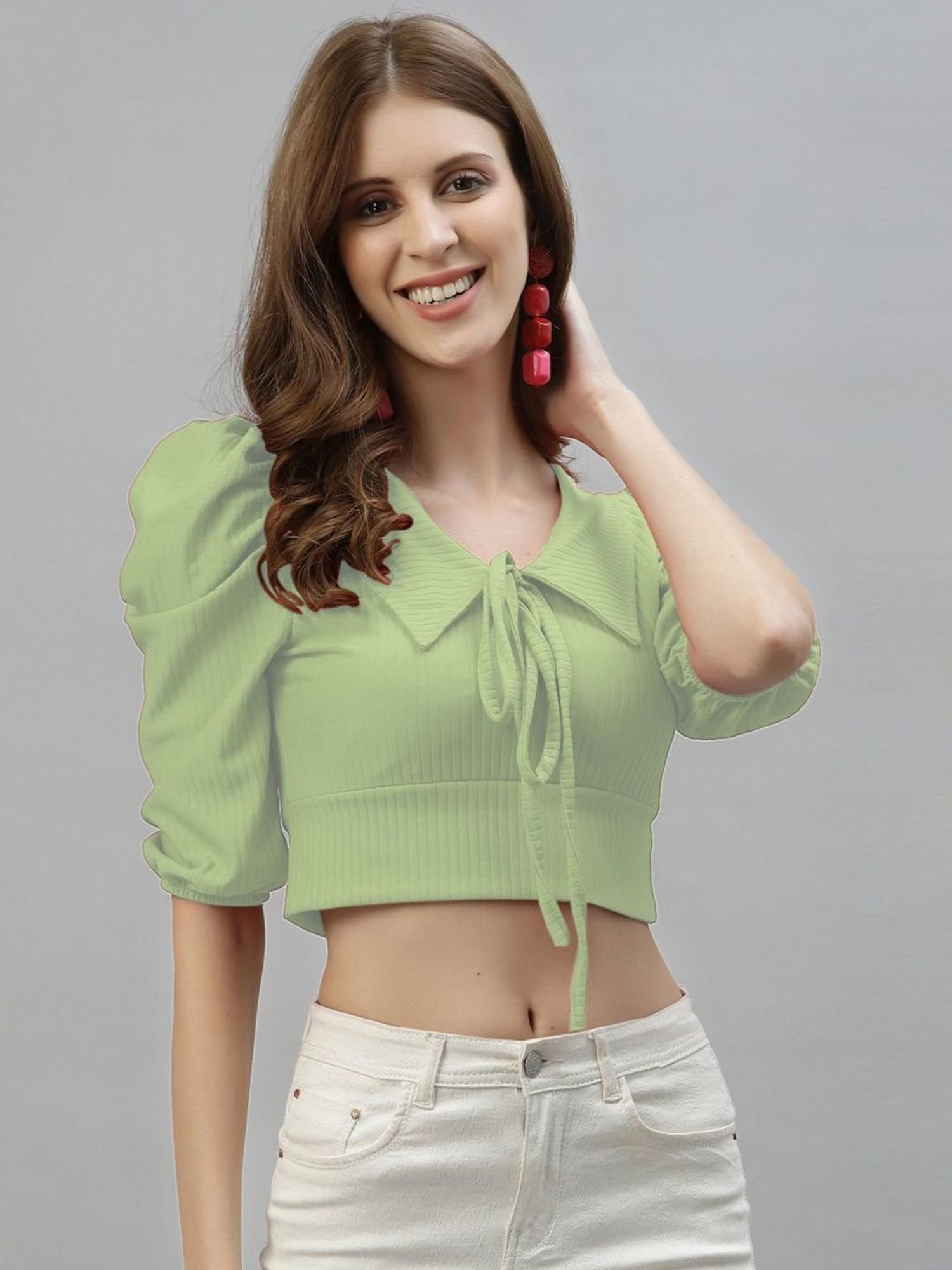 SELVIA Green Short sleeve Crop Top