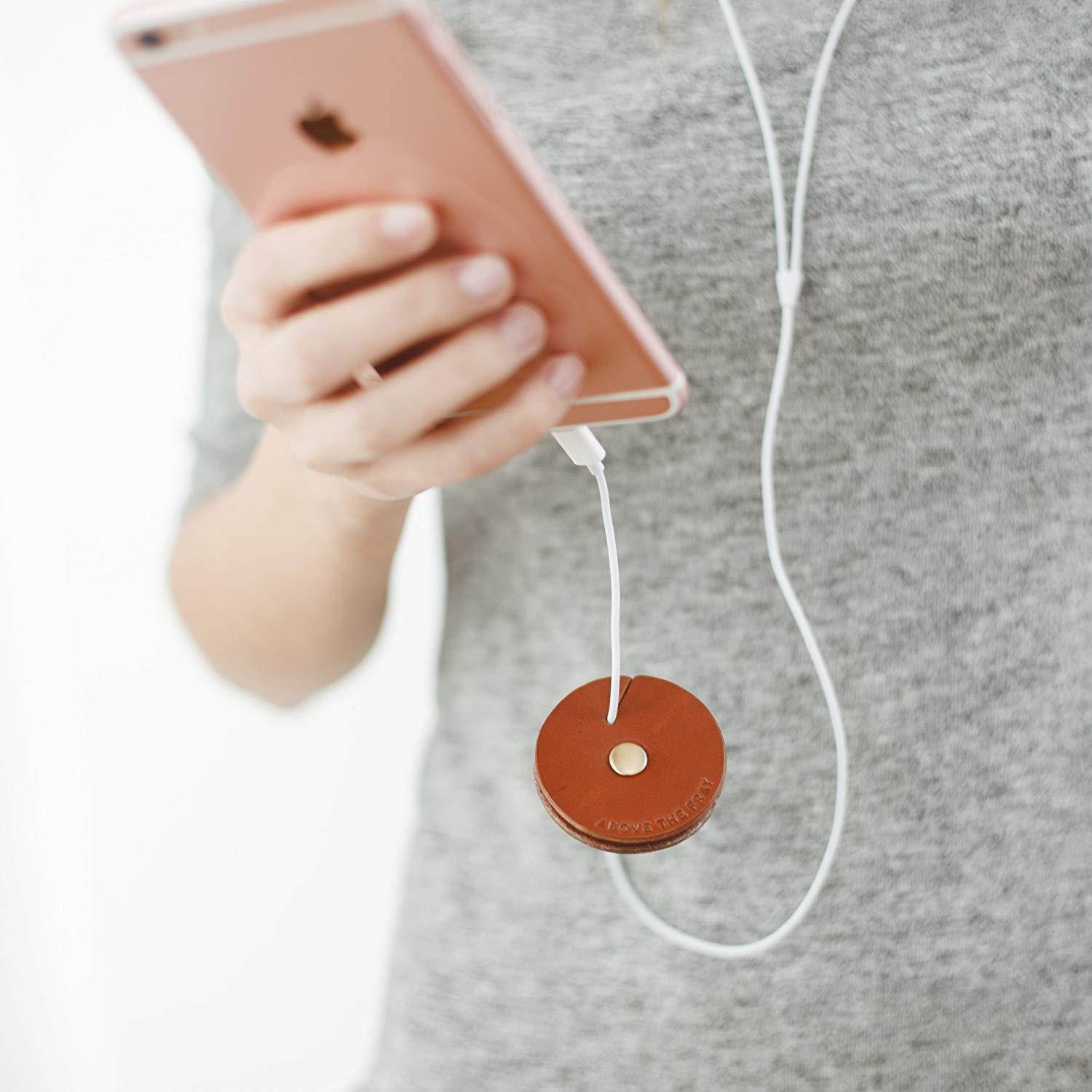 TunePoint Leather Cord Organizer for Earphones/Earbud Holder (Dark Navy)