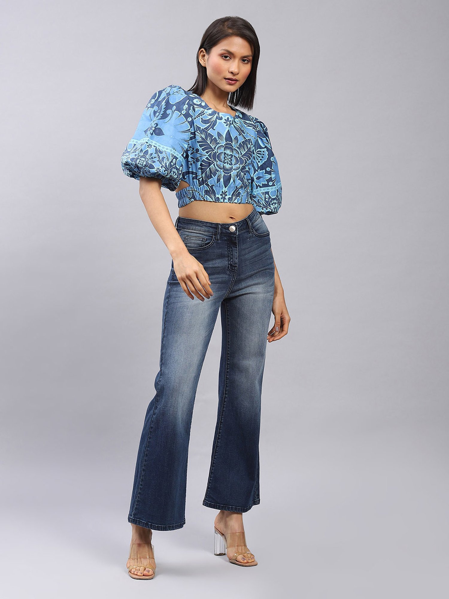 Label Ritu Kumar Blue Printed Crop Top