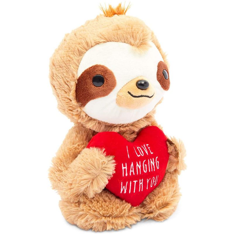 Blue Panda Sloth Plush Toy with Red Heart, I Love Hanging with You Stuffed Animal (10 in)