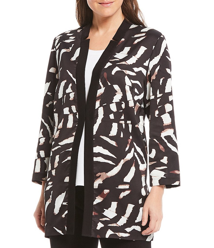 Misook Notched Collar Abstract Animal Print Jacket
