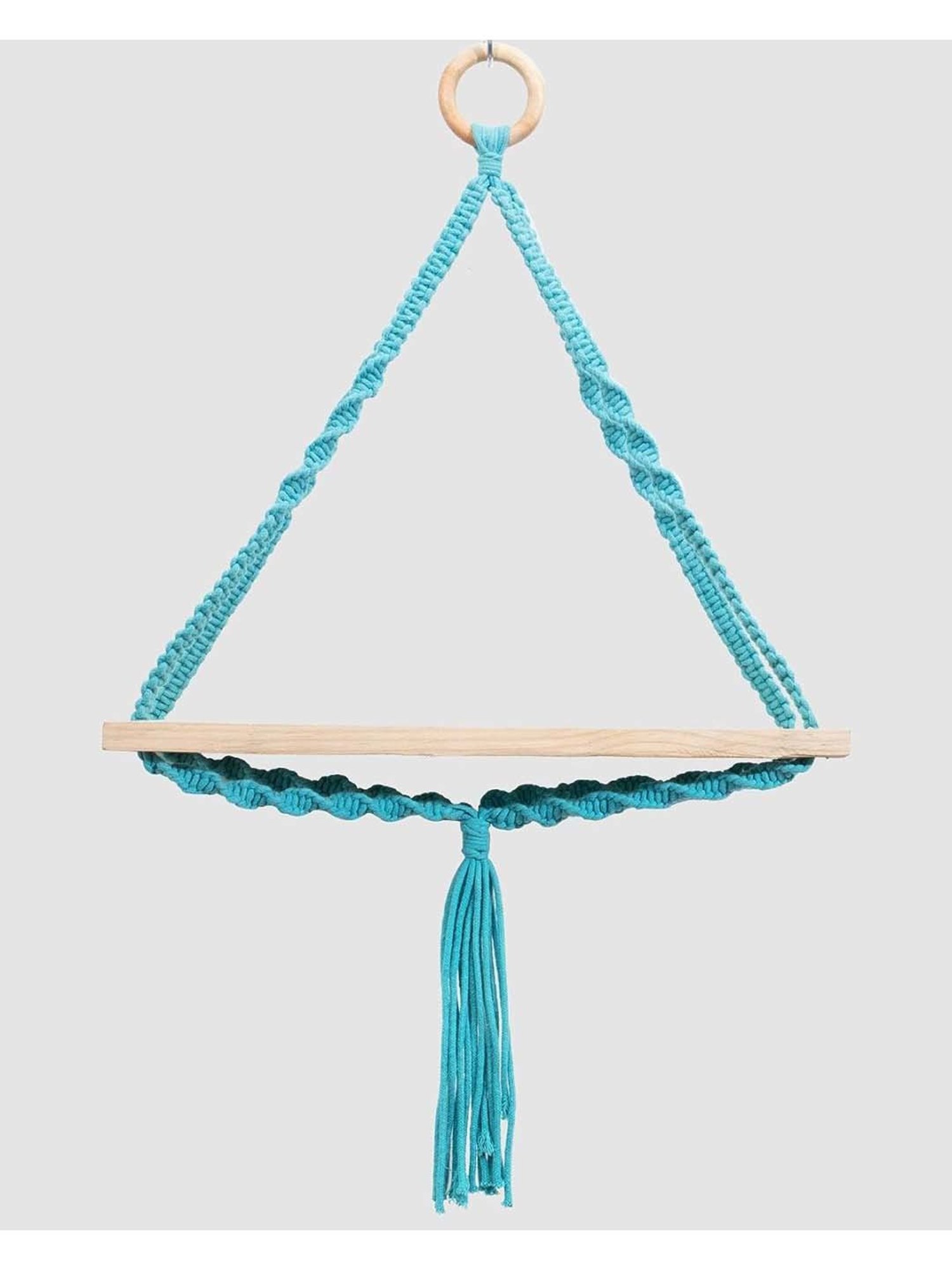 Homesake Blue Wood Triangle Macrame Wall Hanging Shelf
