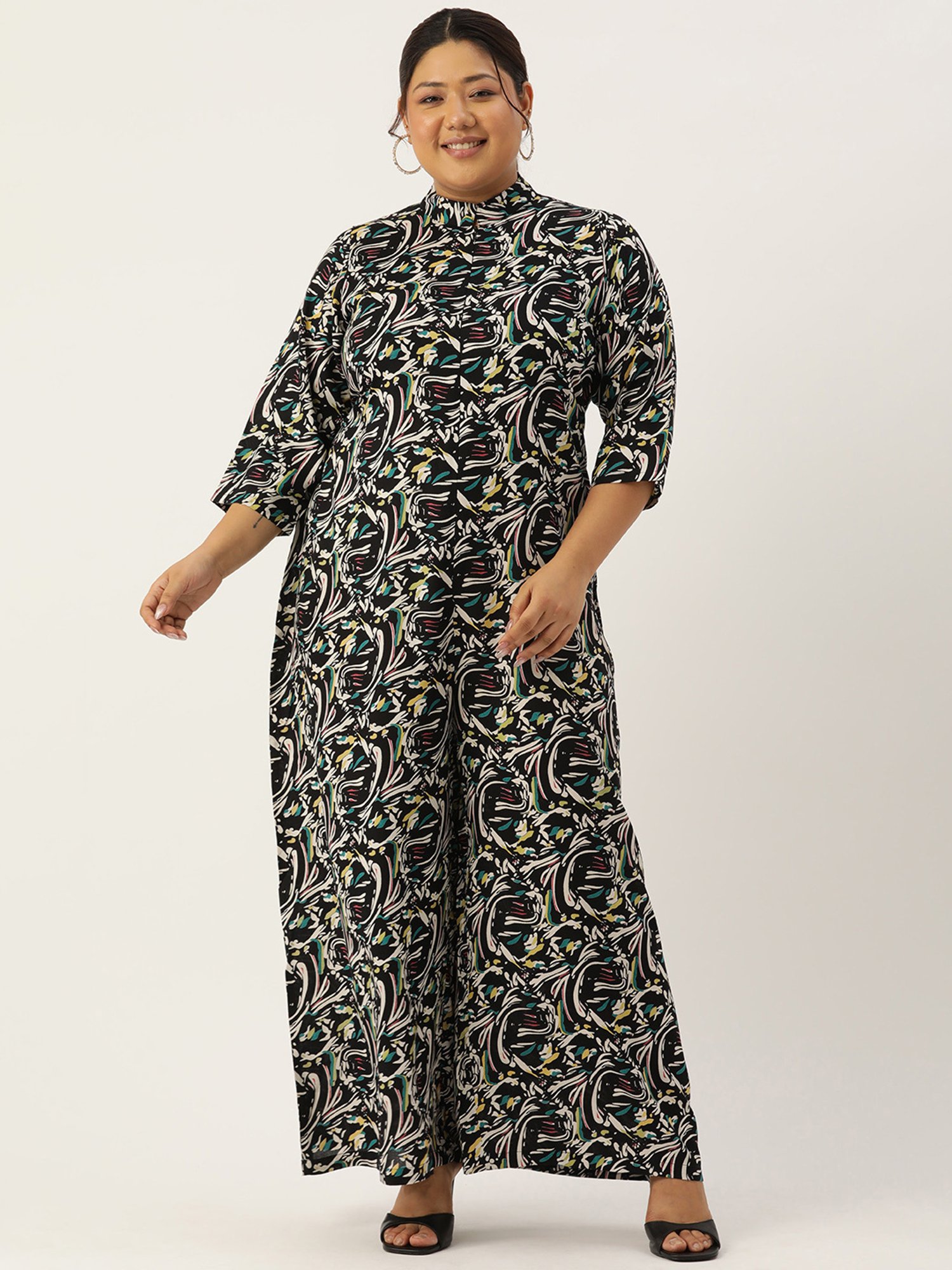 theRebelinme Black Printed Plus Size Jumpsuit