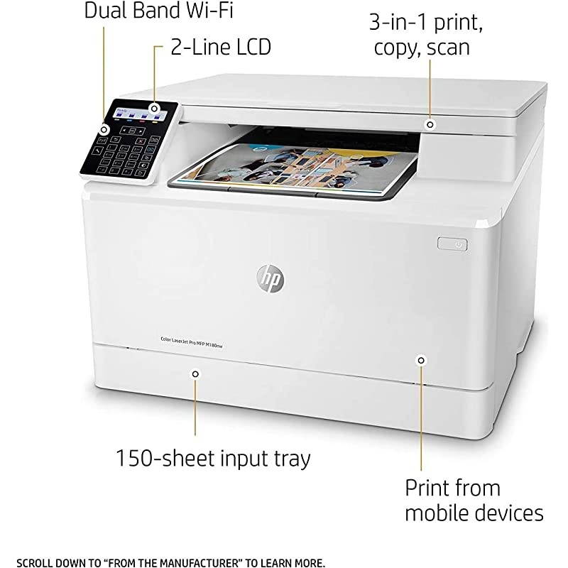 Color Laserjet Pro M180nw All-in-One Wireless Color Laser Printer, Mobile Printing & Built-in Ethernet, Works with Alexa (T6B74A)