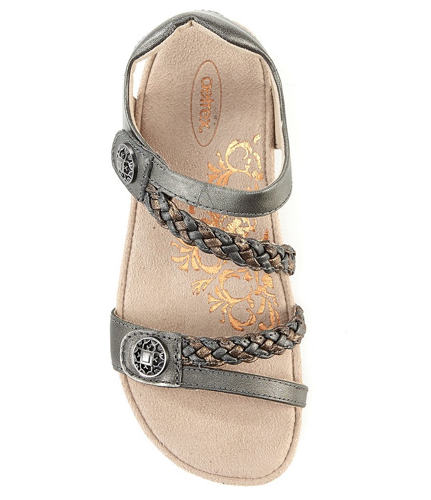 Aetrex Jillian Braided Leather Cork Wedge Sandals