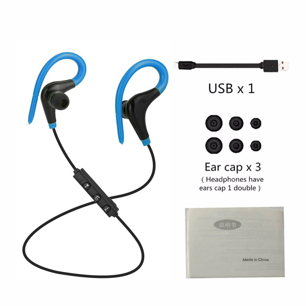 ESTONE Wireless Bluetooth Headphones Ear Hook Earphone Comfort Sport Running Noise Reduction with 3 Pairs Ear Muffs- Blue