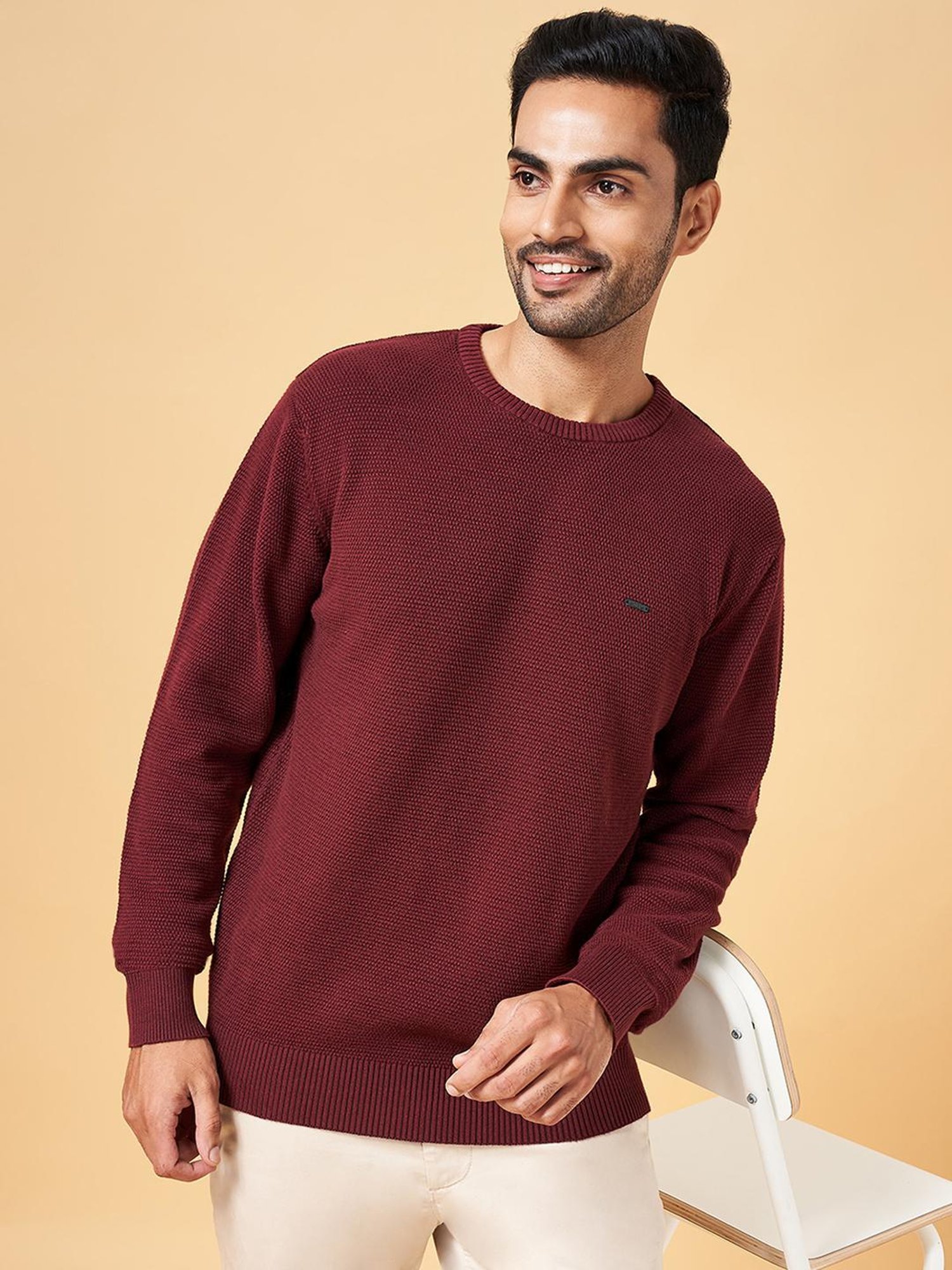 Byford by Pantaloons Red Cotton Slim Fit Sweater