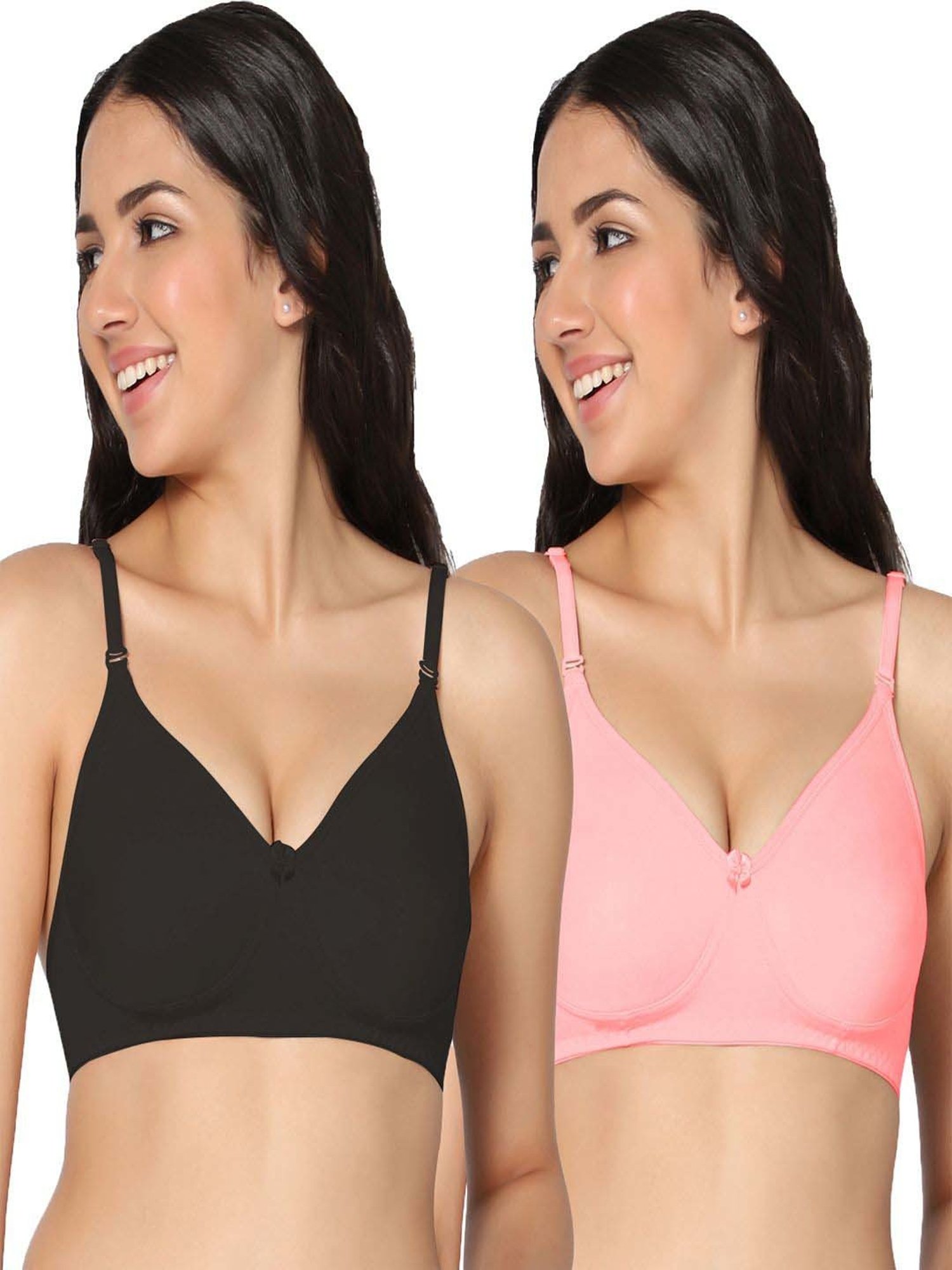 IN CARE Black & Pink Cotton T-Shirt Bras - Pack Of 2