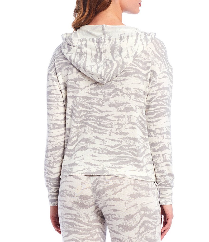 Jasmine & Ginger Zebra Print Brushed Knit Hooded Pullover Sleep Top