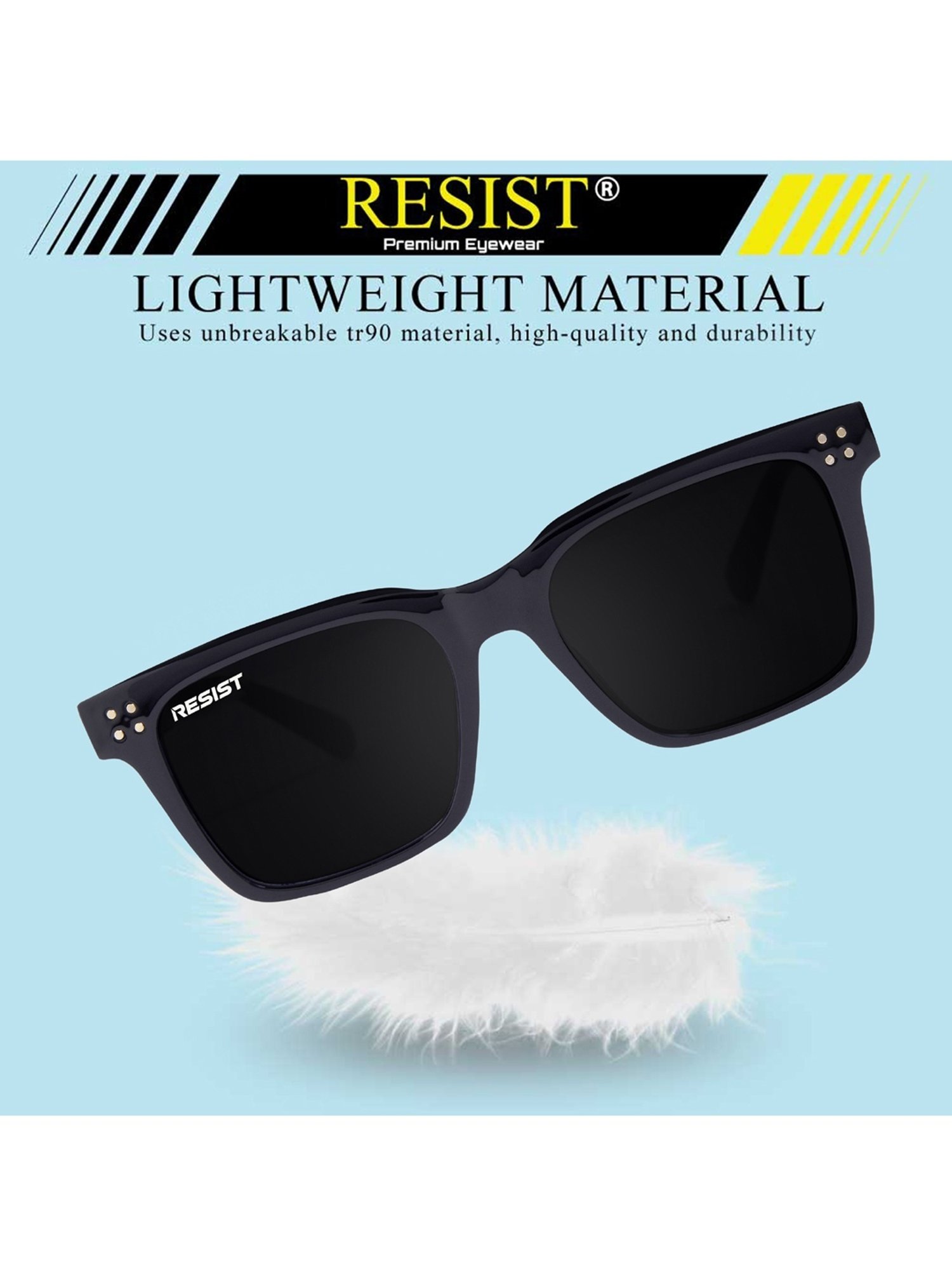 Resist Eyewear Black Square UV Protection Unisex Sunglasses