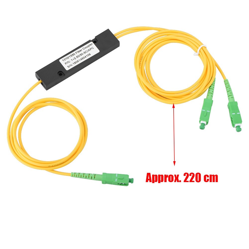 SC APC 1x2 Fiber Optic PLC Splitter Singlemode Fiber Pigtails FBT Splitter 2.2M