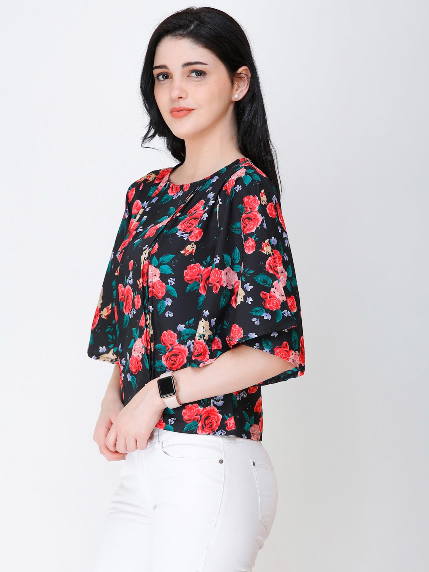 Scorpius Black & Pink Floral Print Top