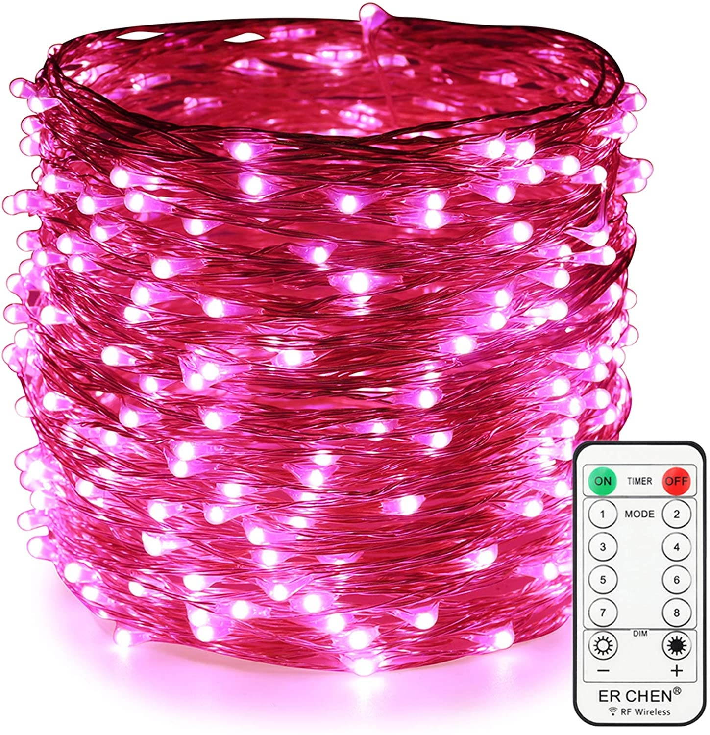 ER CHEN 99ft Led String Lights, 300 Led Fairy Starry Lights on 30M Silvery Copper Wire String Lights for Christmas (Pink)