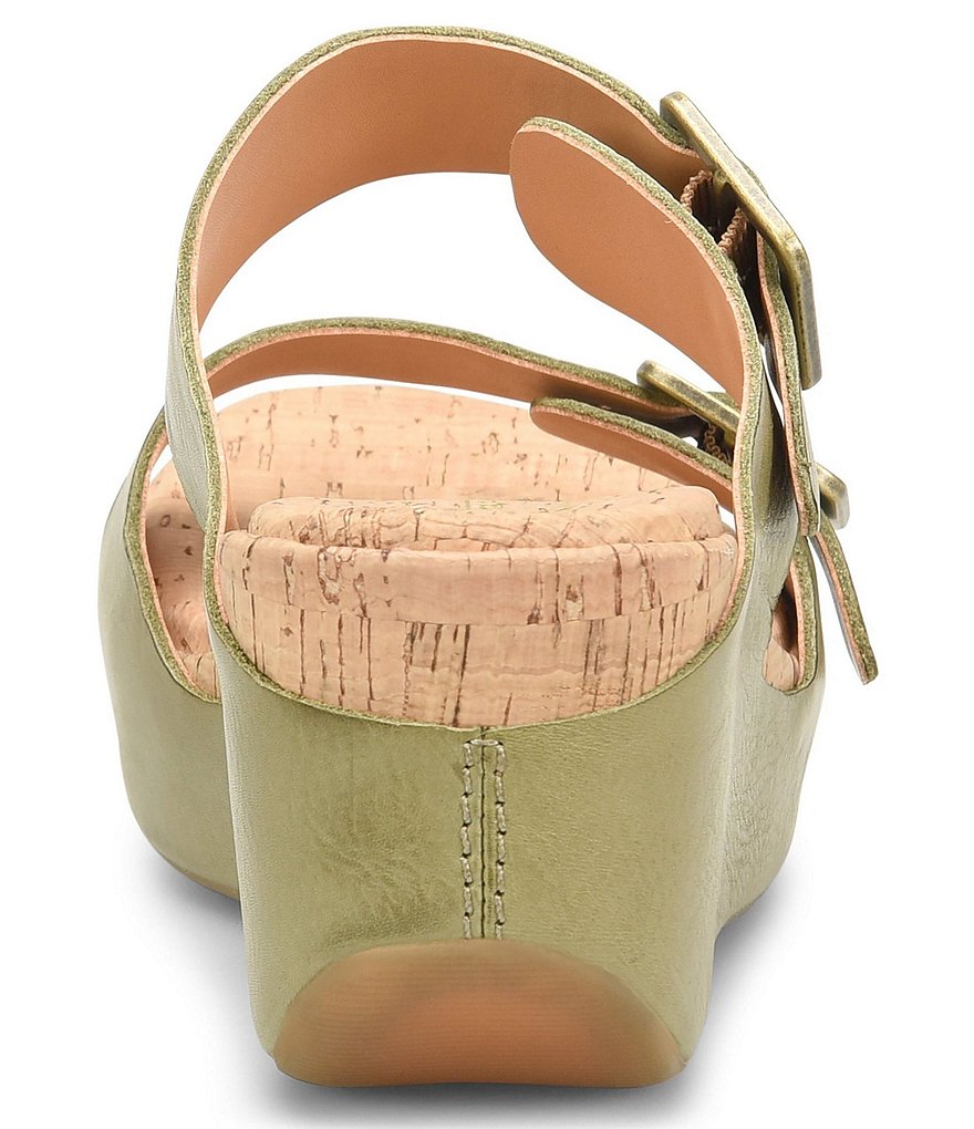 Kork-Ease Grace Leather Buckle Strap Platform Wedge Slide Sandals