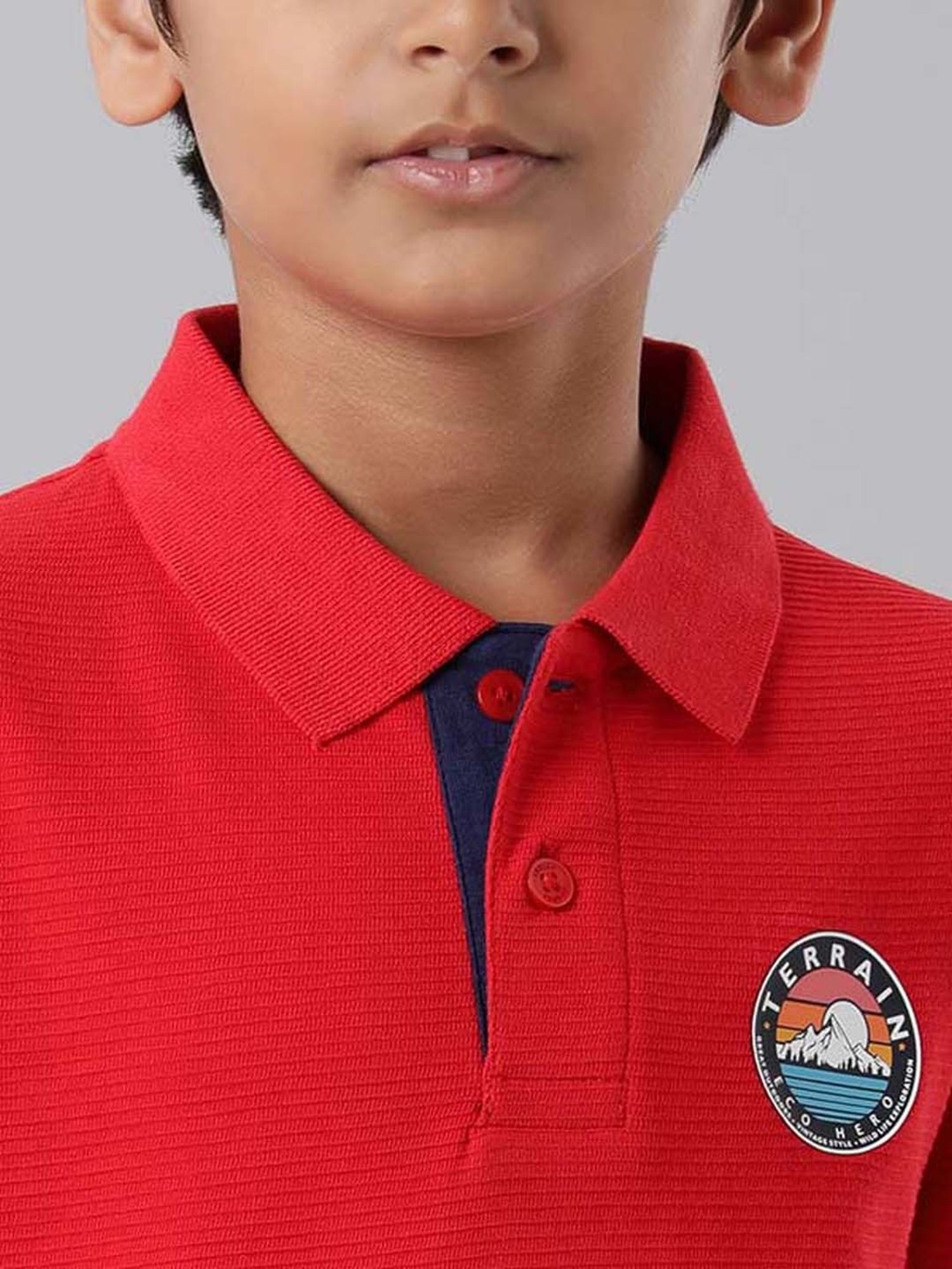 Indian Terrain Kids Red Cotton Printed Polo T-Shirt