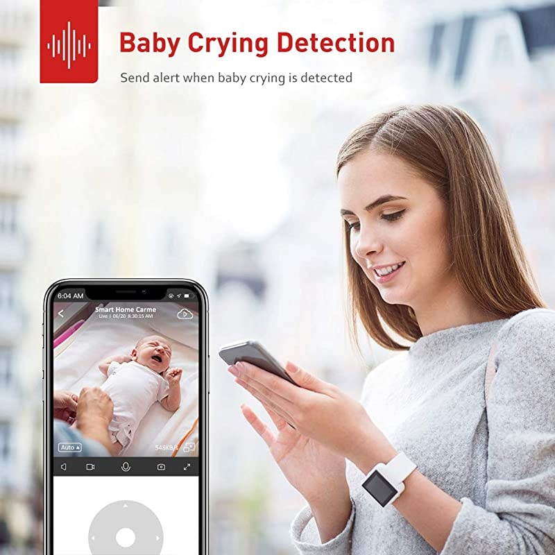 Home Camera, 1080P Wireless Security Wi-Fi Camera Indoor, Sound Detection, Motion Tracking, Motion Detection, Two-Way Audio, Night Vision, Cloud Storage, SD Card Storage, Pan/Tilt