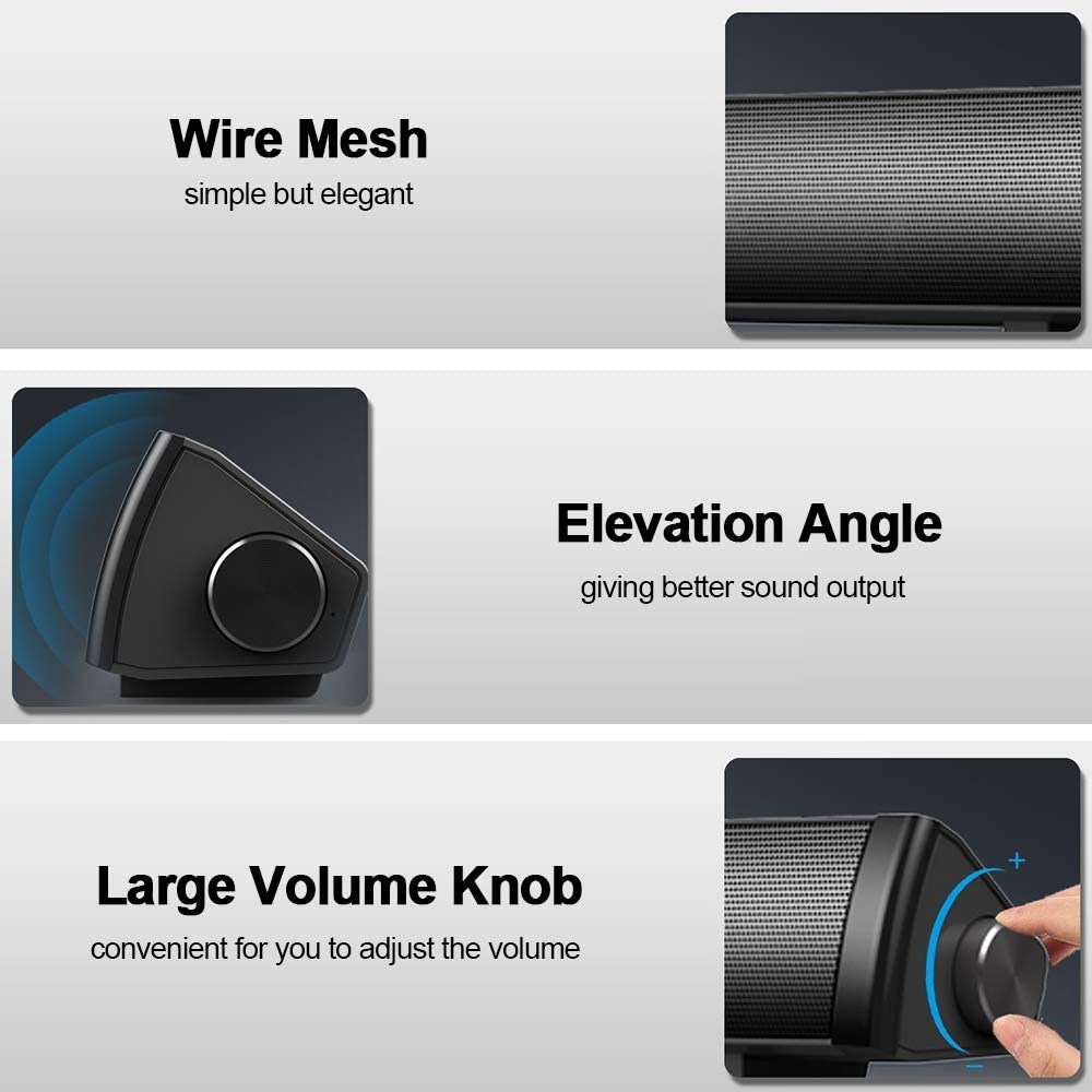 Docooler Speaker Bar Computer Speakers Wired Computer Sound Bar Stereo USB Powered Mini Long Soundbar Speaker w/HiFi Sound Rich Bass for TV PC Laptop