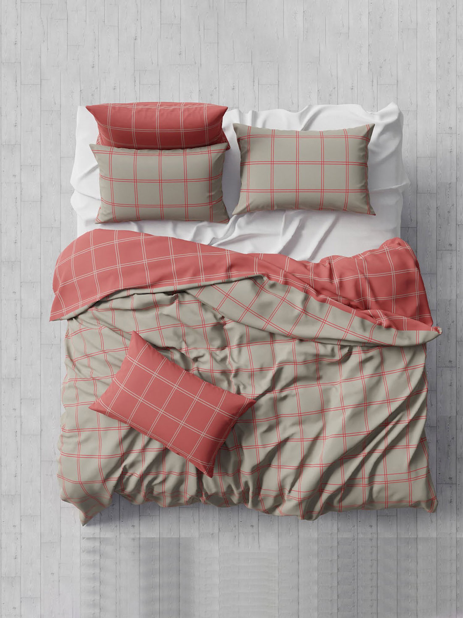 Stoa Paris Urbain Geometric Grey & Pink 230 TC Microfibre King Duvet Cover with 4 Pillow Covers