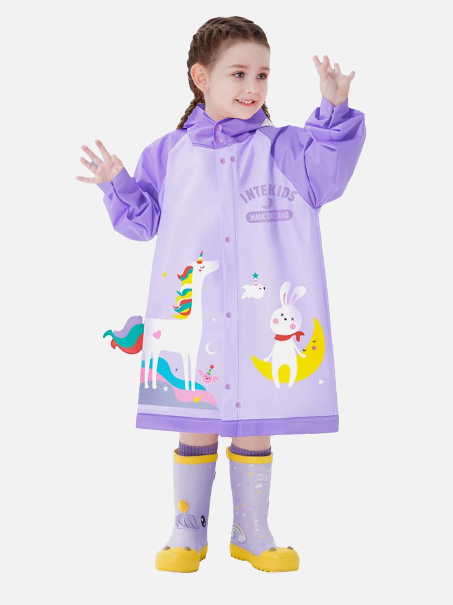 Little Surprise Box Kids Purple Printed Full Sleeves Raincoat